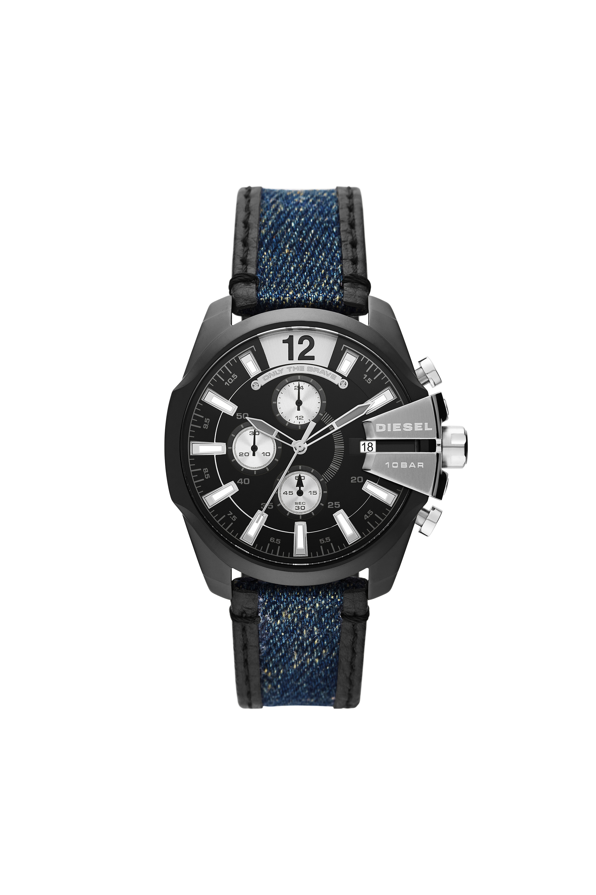 Diesel - DZ4568, Man's Baby Chief chronograph two-tone denim and leather watch in Blue - 1