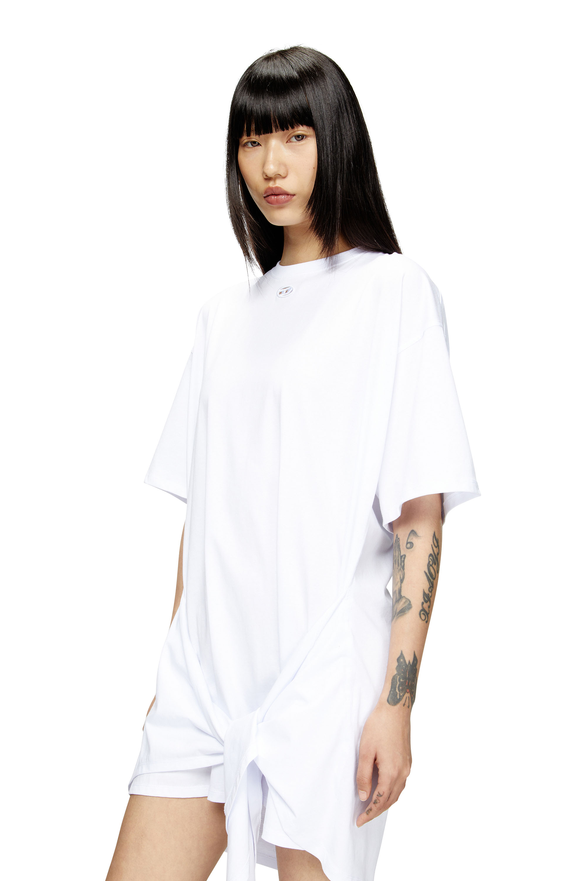 Diesel - D-EIVOR, Woman's T-shirt dress with tie front in White - 5