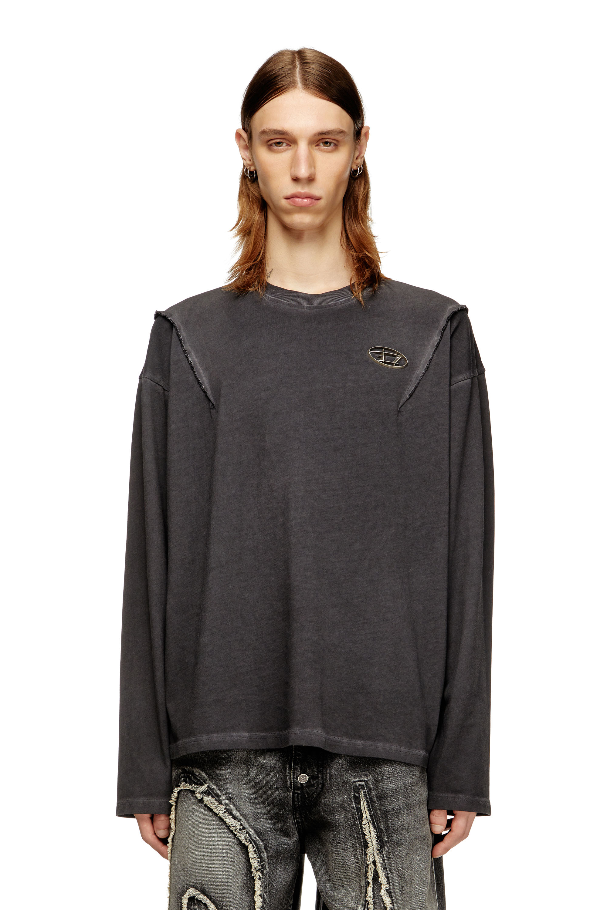 Diesel - T-THUG-T-SHIRT, Unisex's Long-sleeve T-shirt with faded effect in Dark grey - 3