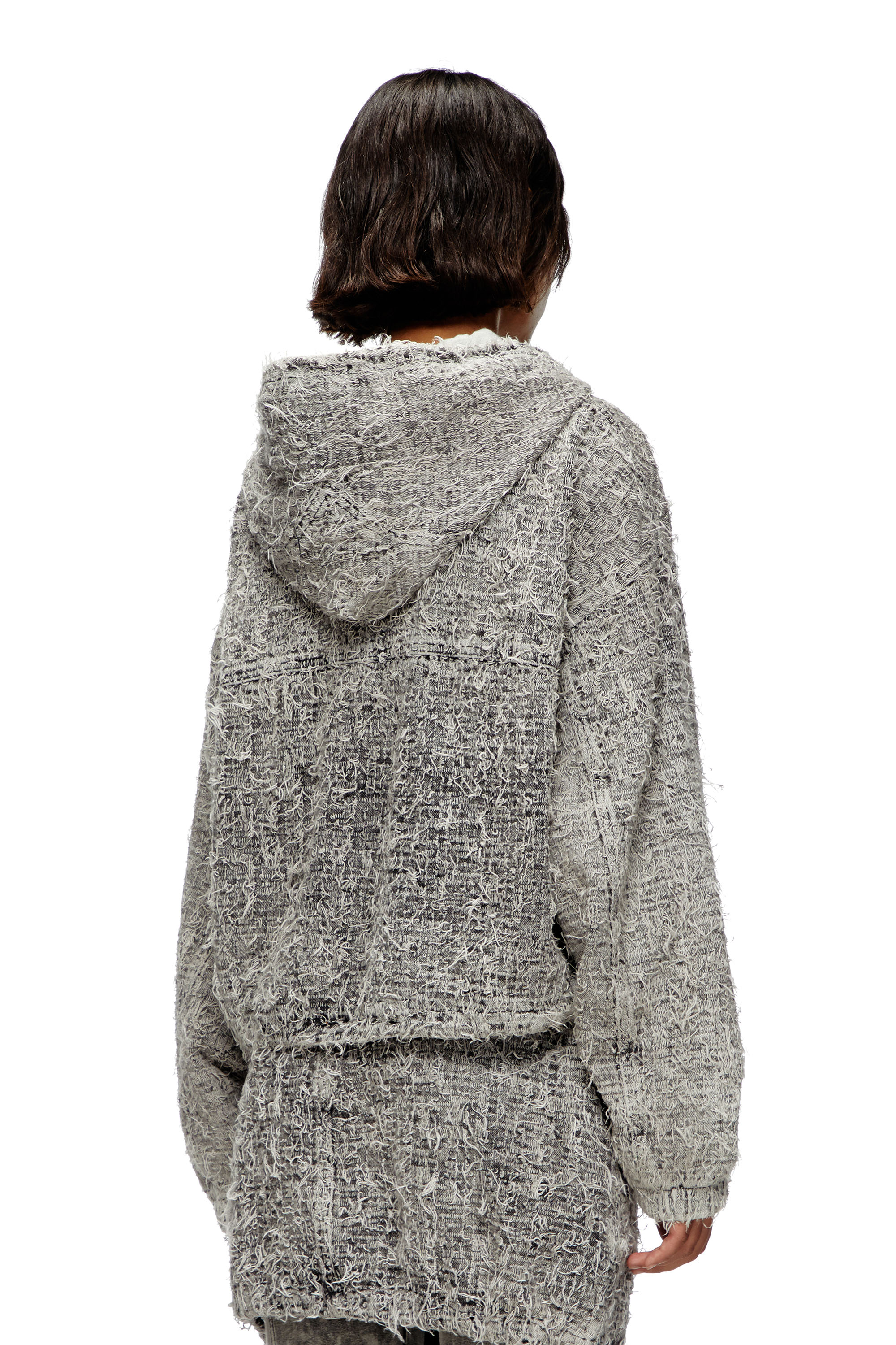 Diesel - DE-FLOW-S1, Woman's Hooded jacket in boucl&eacute; denim in Grey - 4