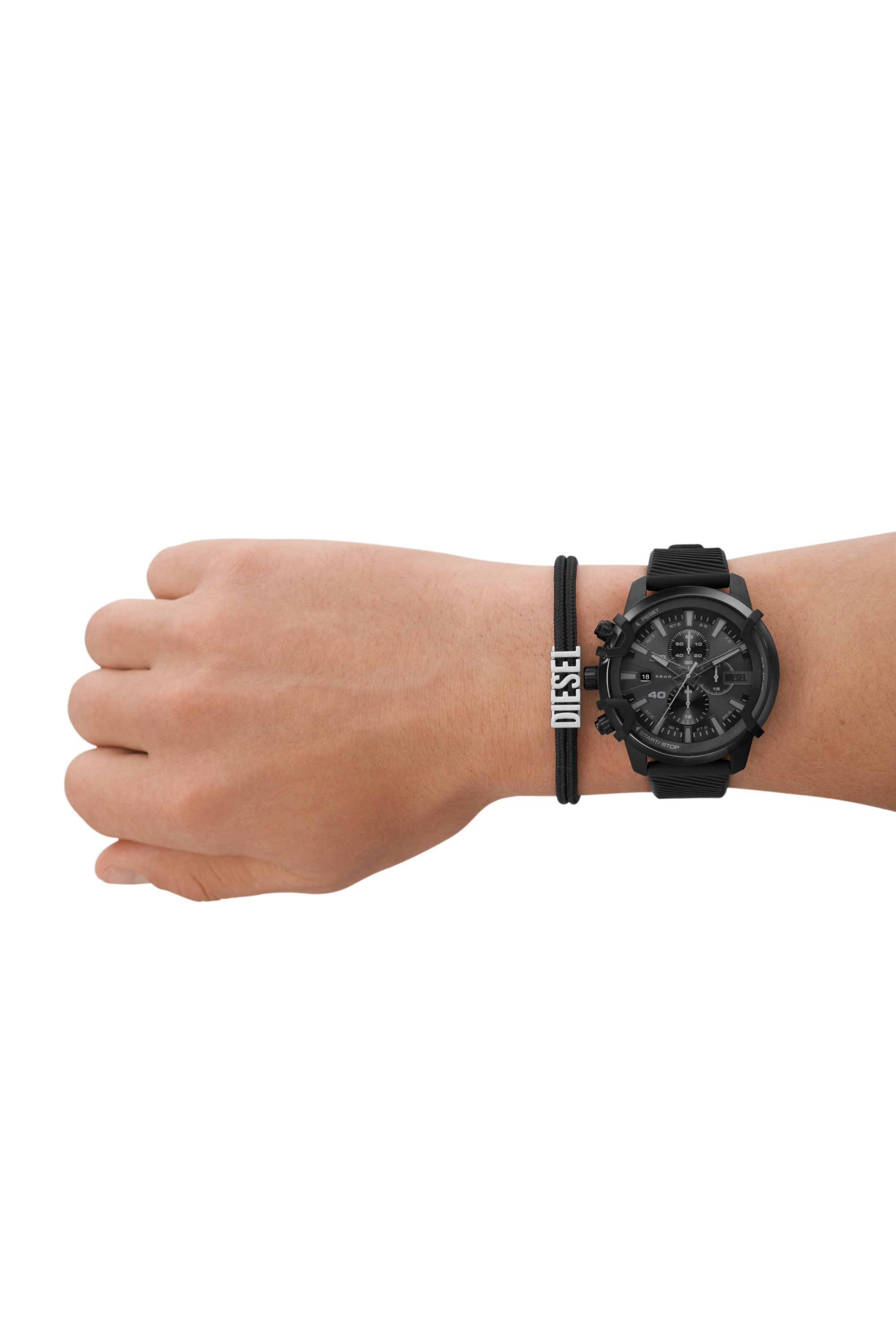 Diesel - DZ4650, Man Griffed silicone watch and bracelet set in Black - Image 4