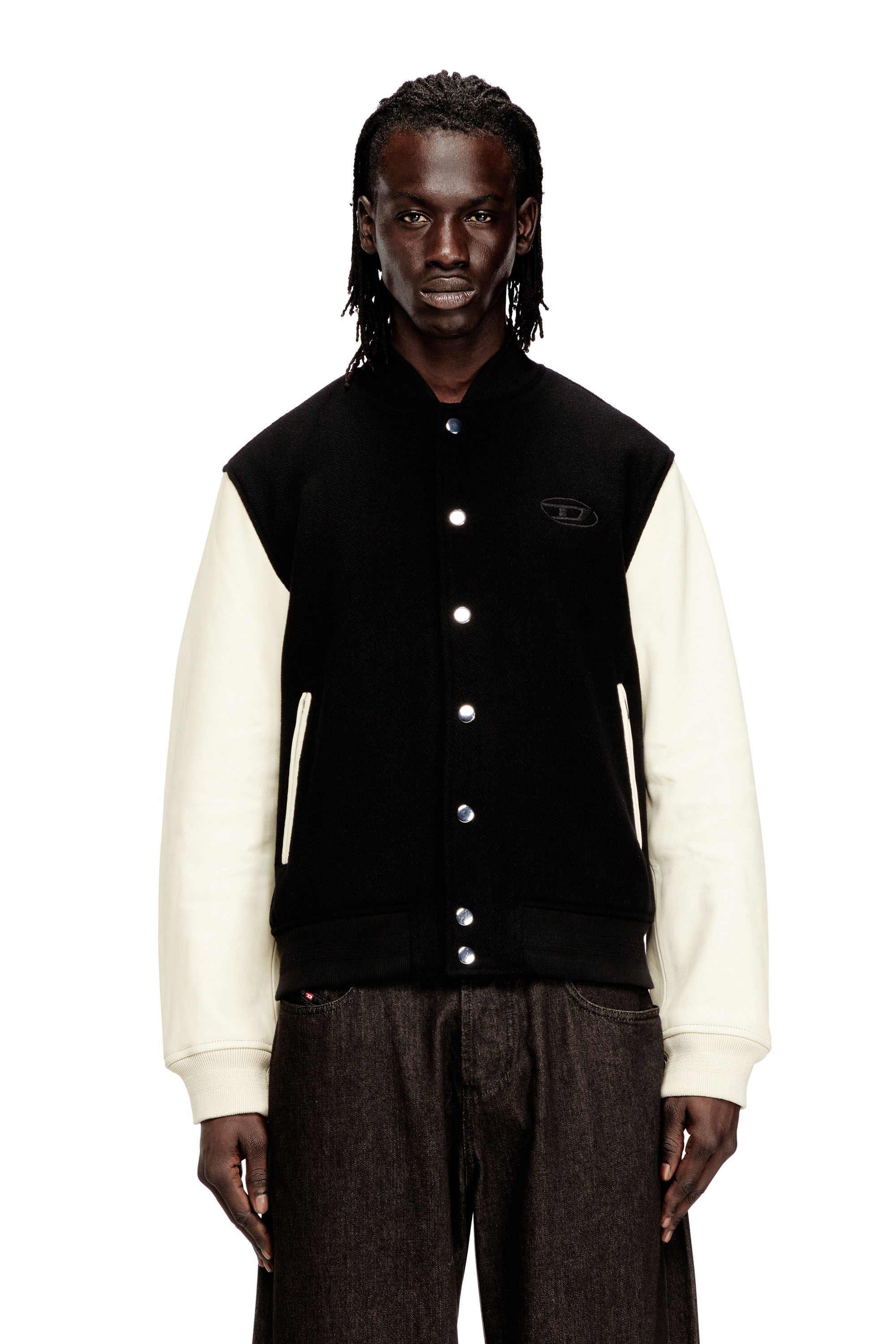 Diesel - L-ARRY-WRD, Man's Bomber jacket in wool blend and leather in Black/White - 1