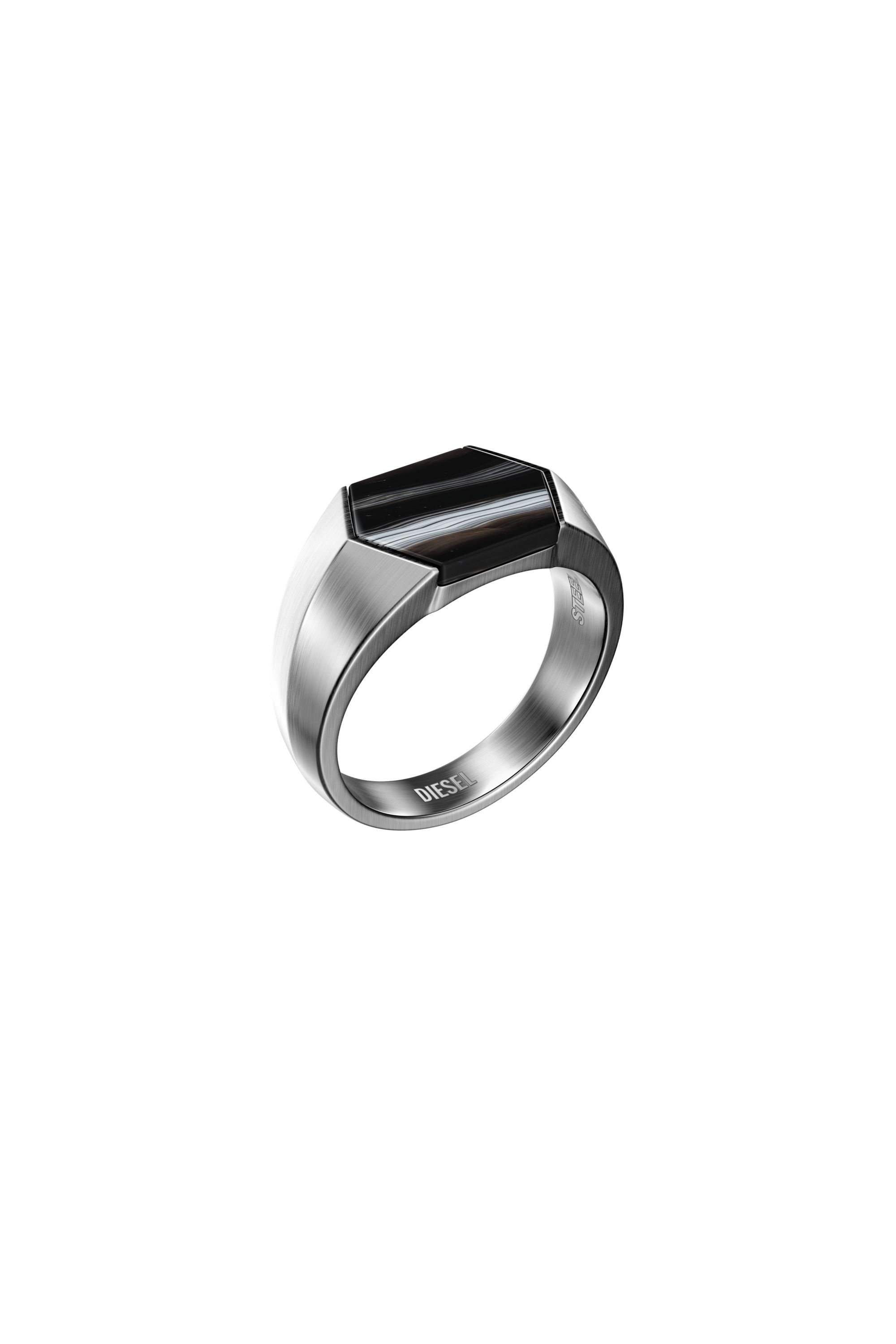 Diesel - DX1711040, Unisex's Black Agate Signet Ring in Silver/Black - 1