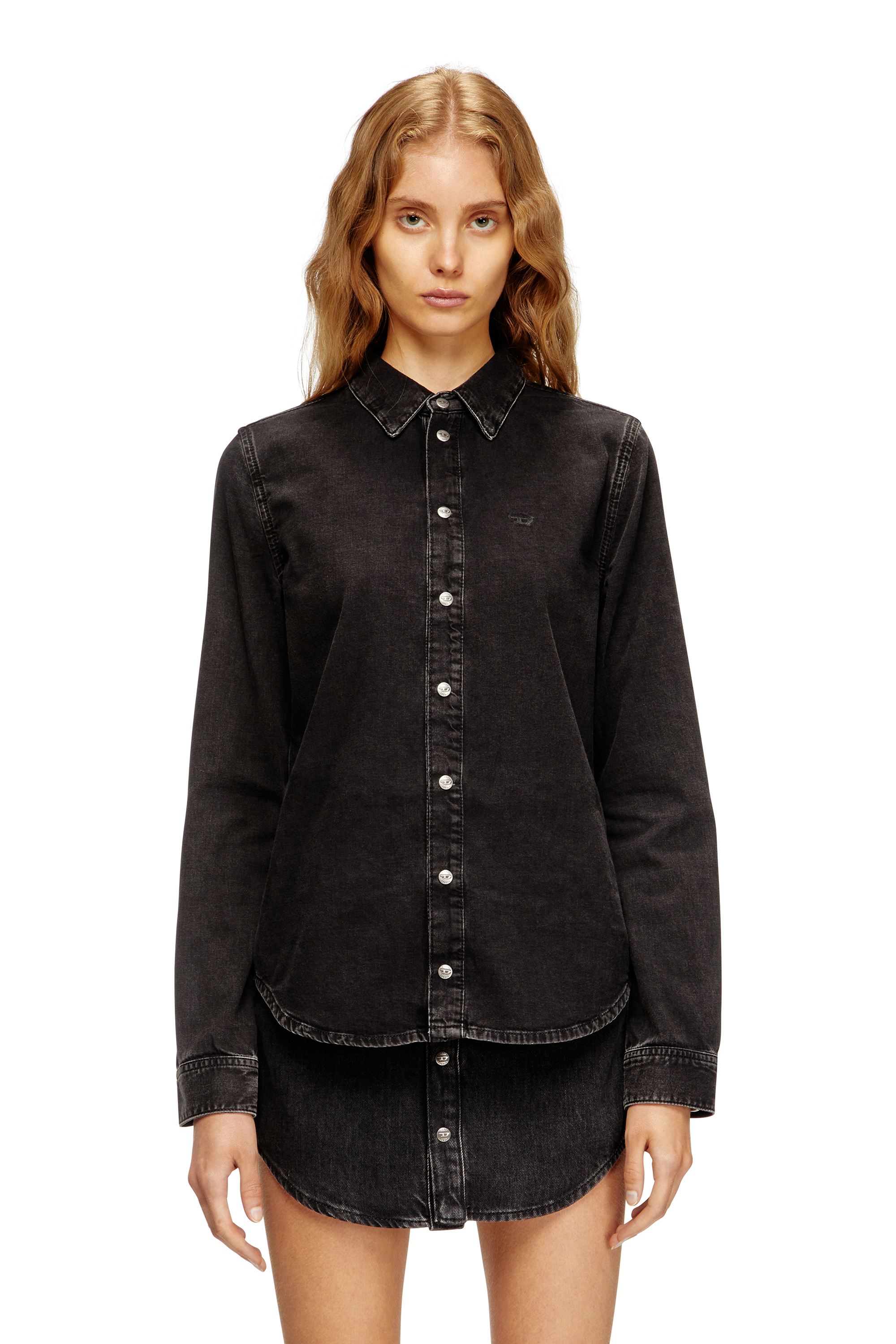 Diesel - DE-EAZY, Woman's Denim shirt with contrasting stitching in Black - 3