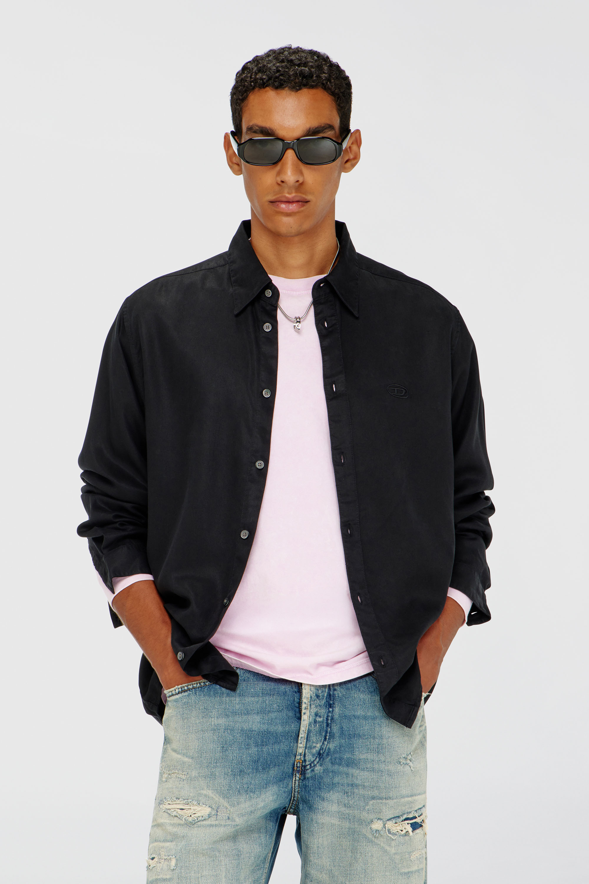 Diesel - S-SIMPLY-C, Man's Fluid shirt with logo embroidery in Black - 1