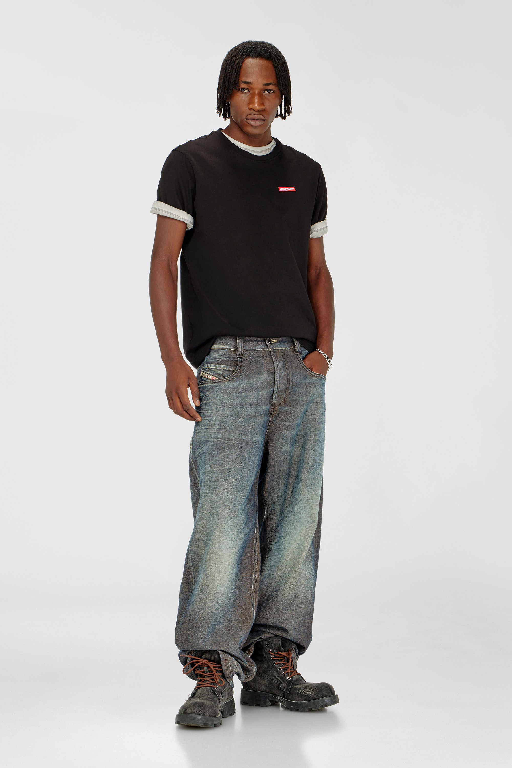 Diesel - T-ADJUST-AA12, Man's Cotton T-shirt with logo patch in Black - 2