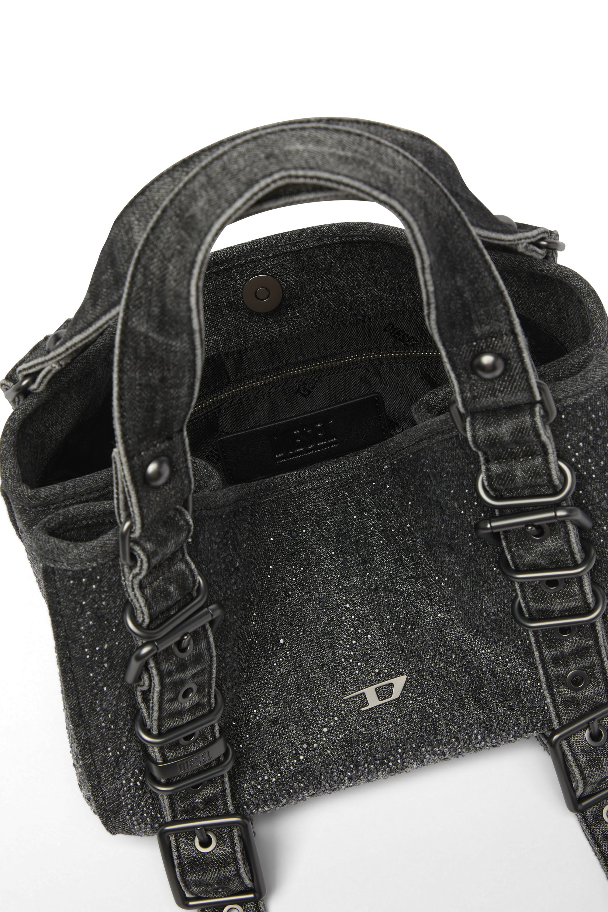 Diesel - D-ONE TOPHANDLE S, Woman's D-One-Small top-handle bag in crystal solarised denim in Black - 4