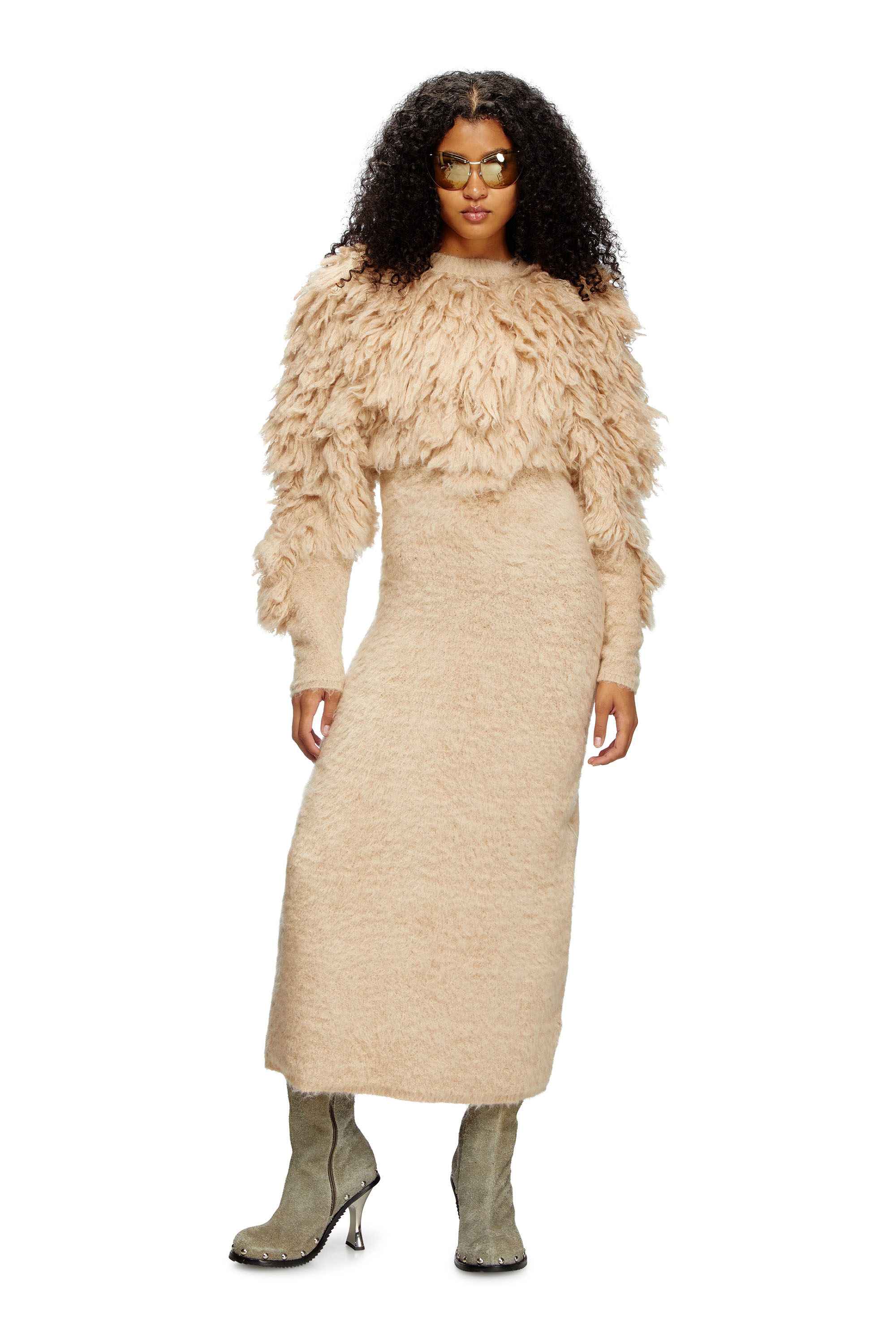 Diesel - M-PACE, Woman's Turtleneck dress in shaggy mohair in Beige - 1