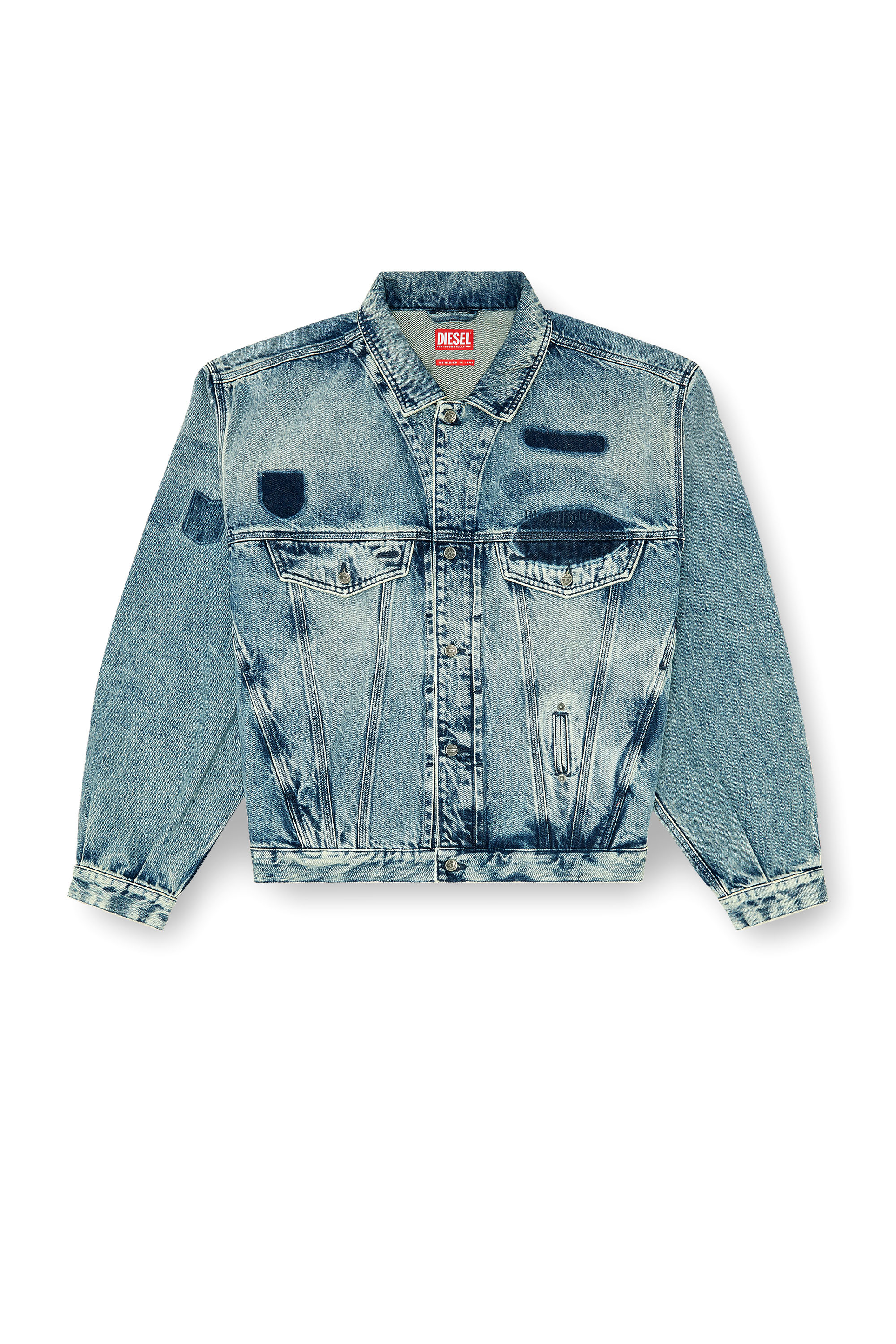 Diesel - D-DENVER-S2, Unisex's Trucker jacket with patch effects in Medium blue - 2