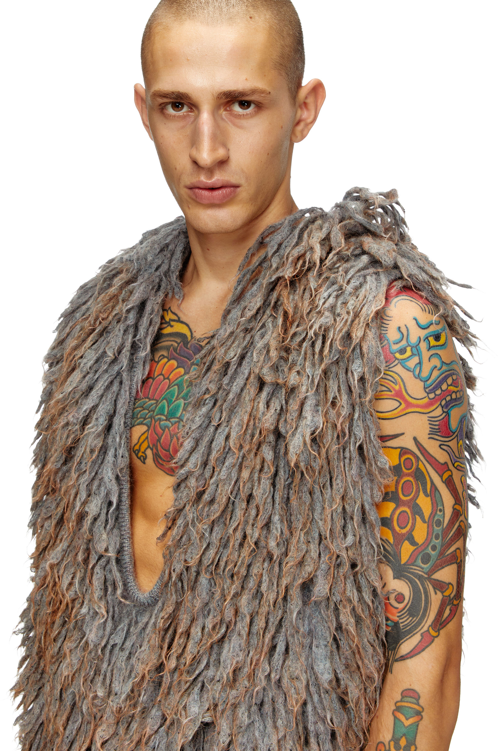 Diesel - K-HARUF, Man's Sleeveless hoodie in shaggy knit in Grey - 4