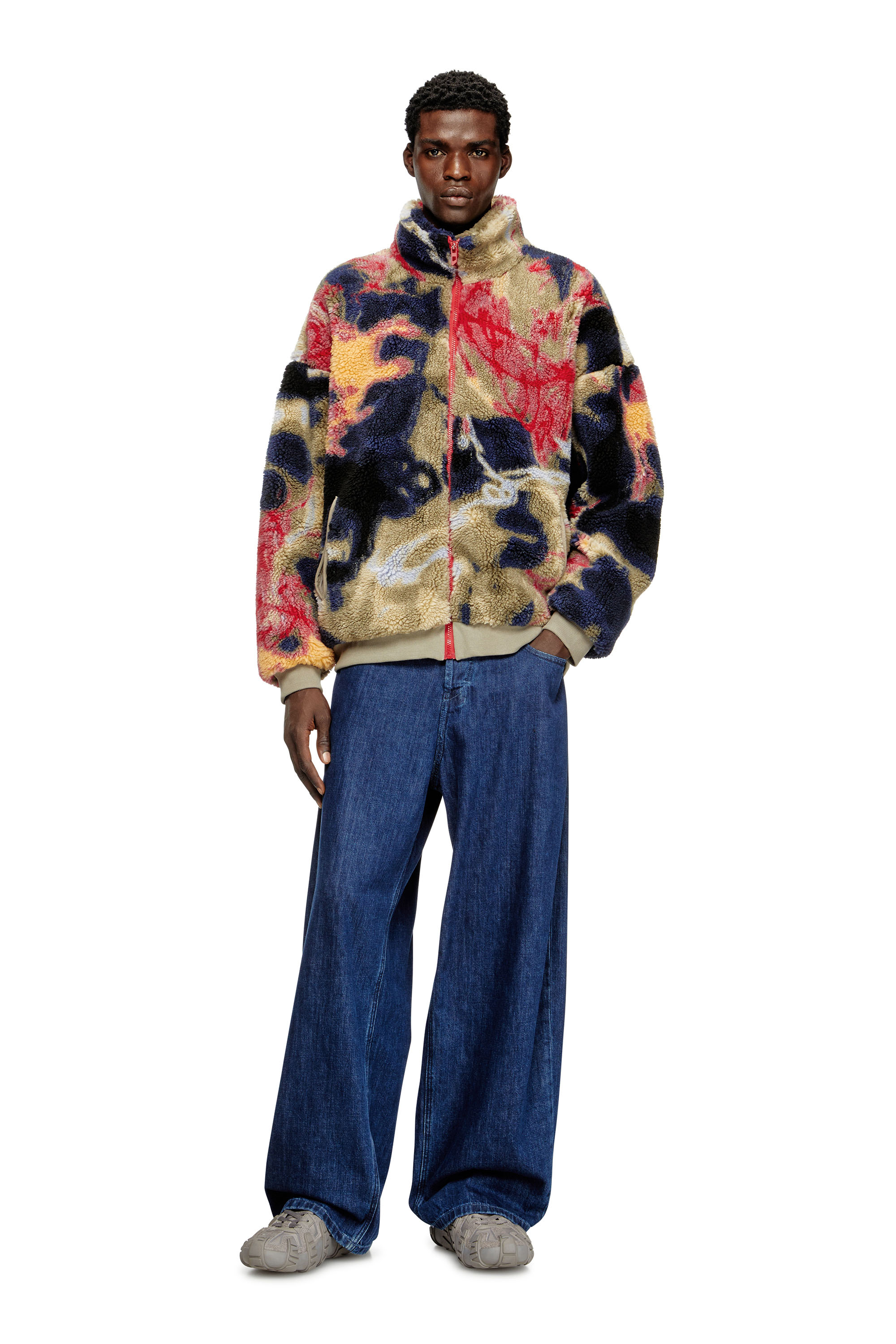 Diesel - S-LUKE, Man's Teddy-fleece jacket with graffiti motif in Beige/Black - 2