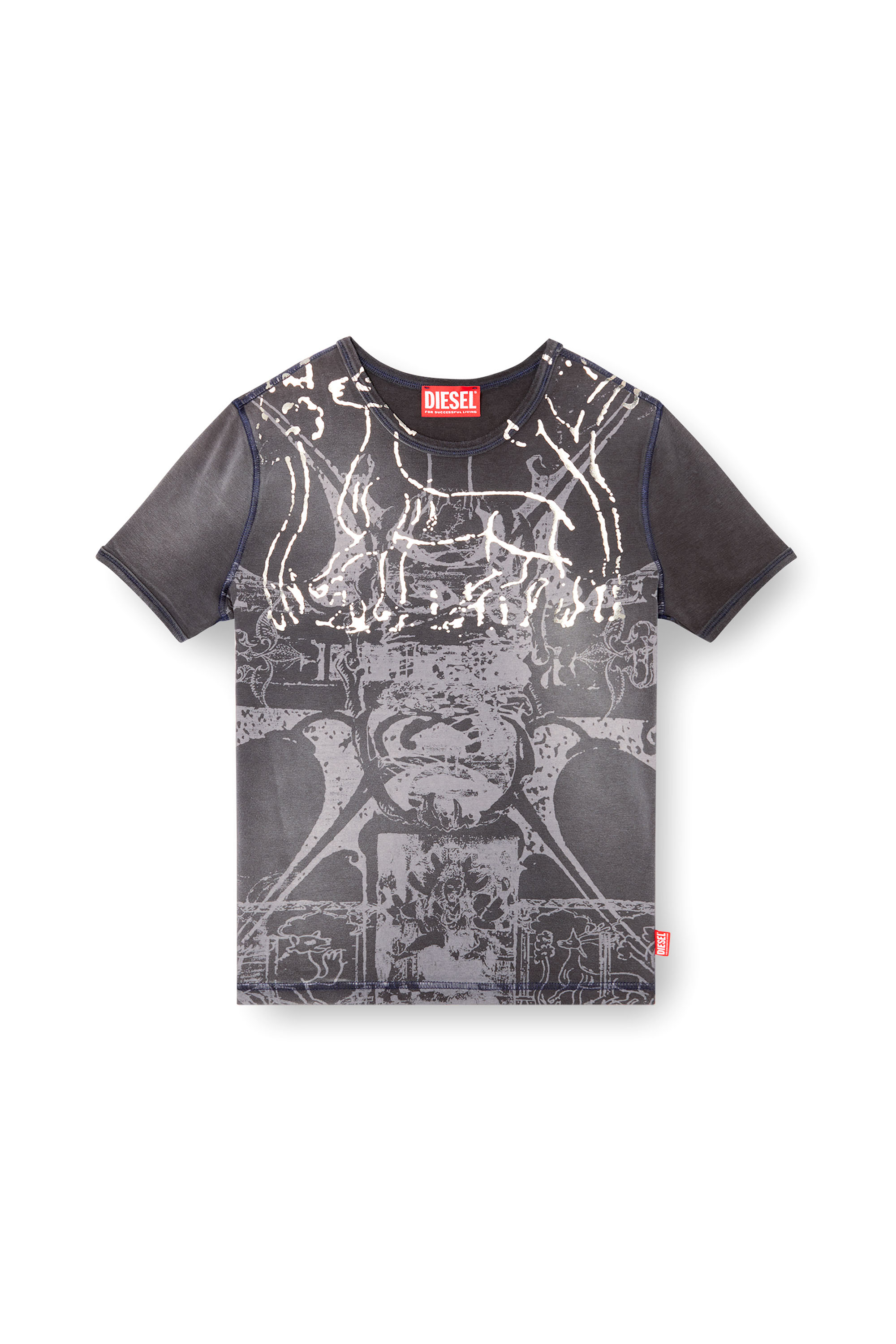 Diesel - T-UNCUTIES-LONG-R6, Woman's T-shirt with foil print in Black - 2