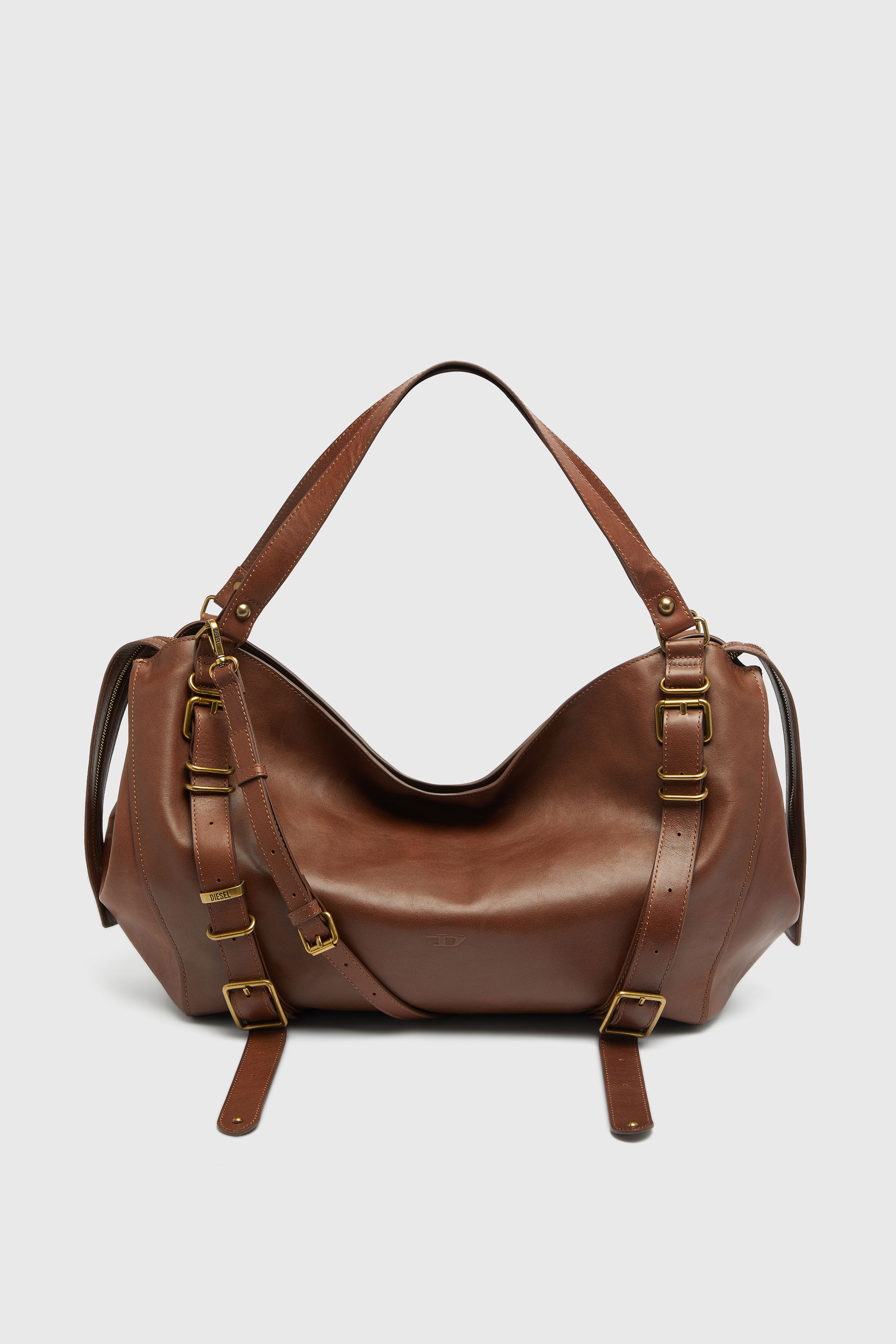 Diesel - D-ONE TOPHANDLE L, Unisex's D-One-Large top-handle bag in treated leather in Brown - 1