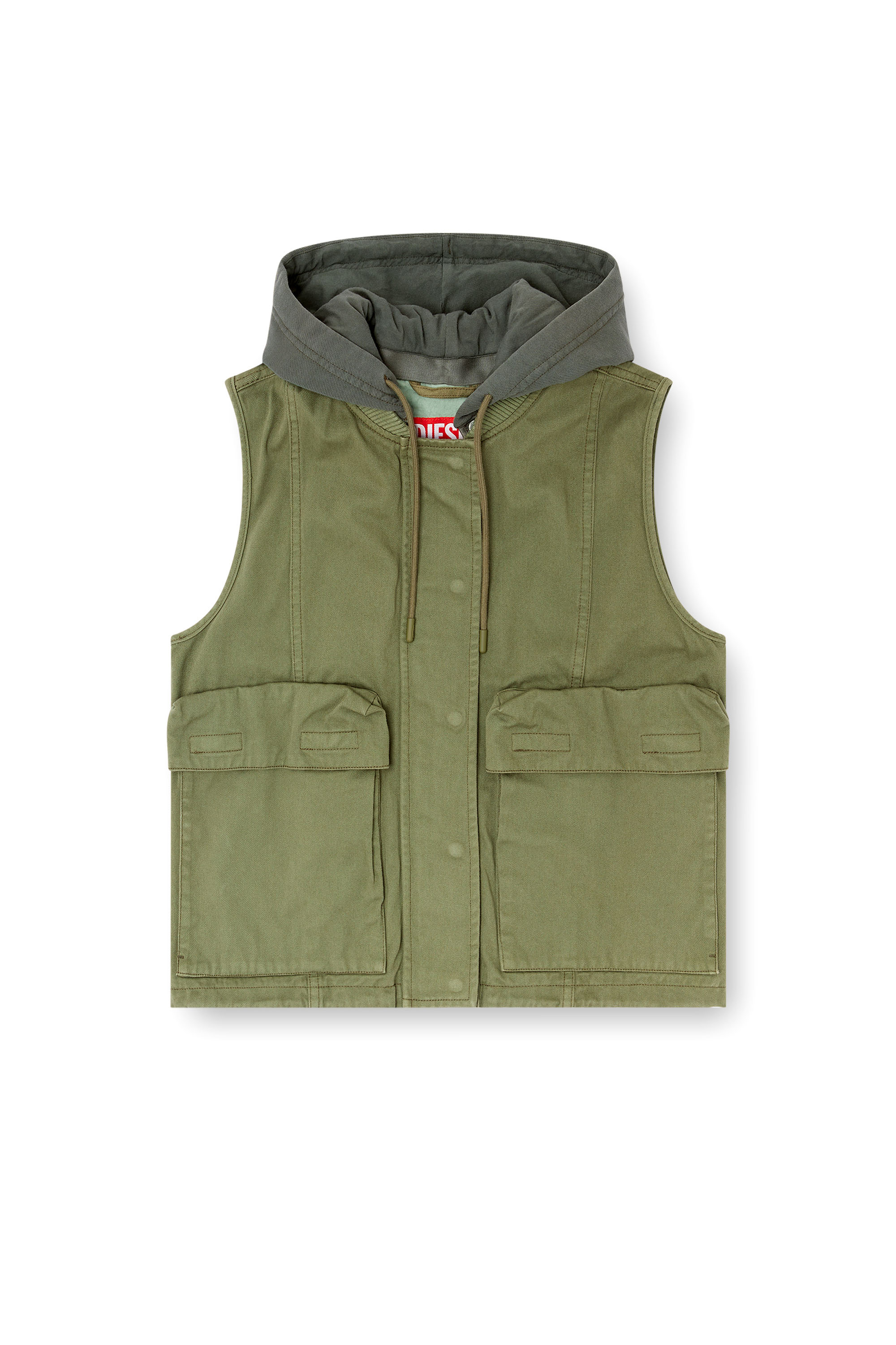 Diesel - G-ENESIS, Woman's Hooded cargo vest in cotton twill in Military Green - 3