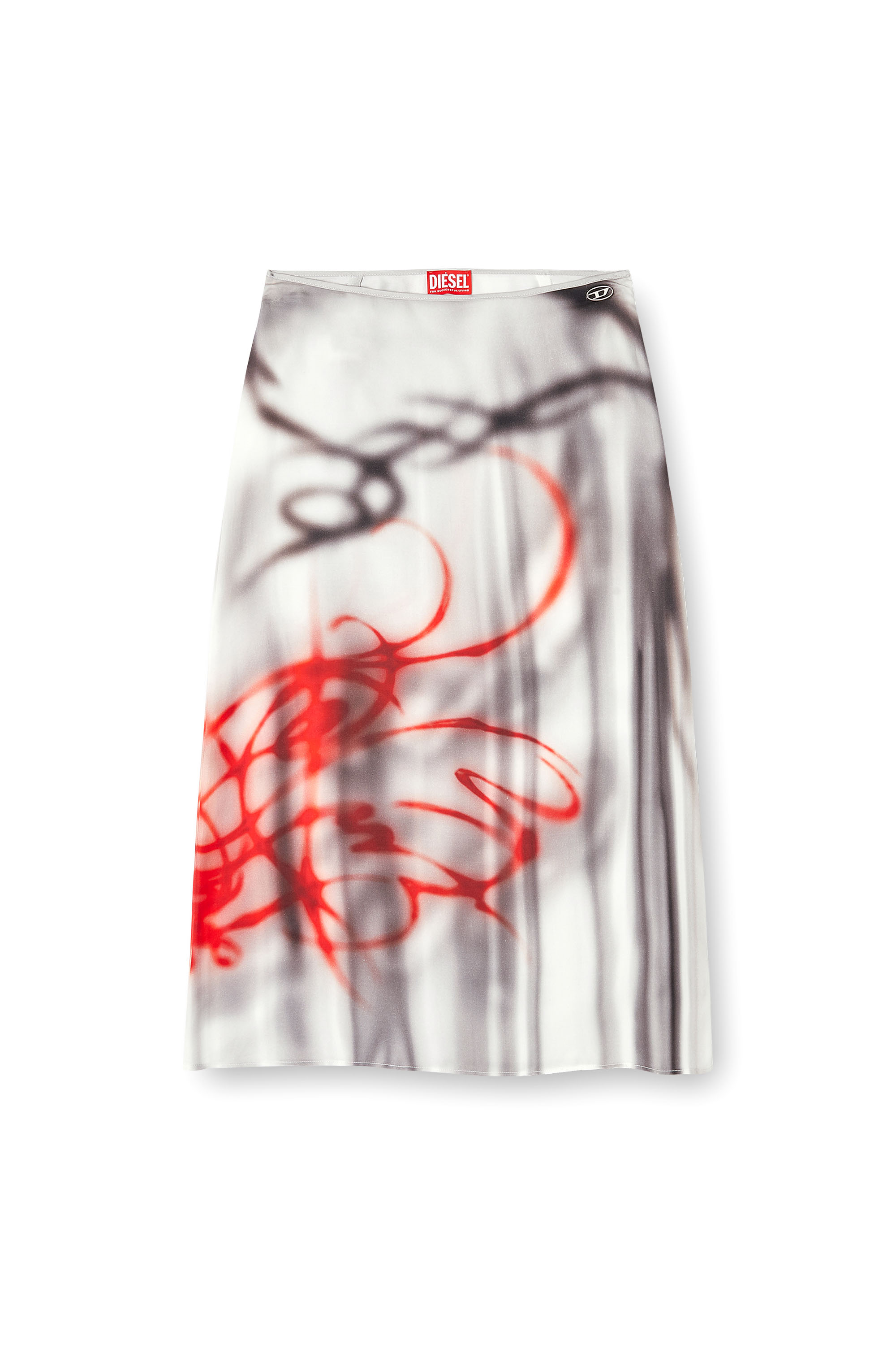 Diesel - O-RCHID-S1, Woman's Satin midi skirt with graffiti print in Grey - 2