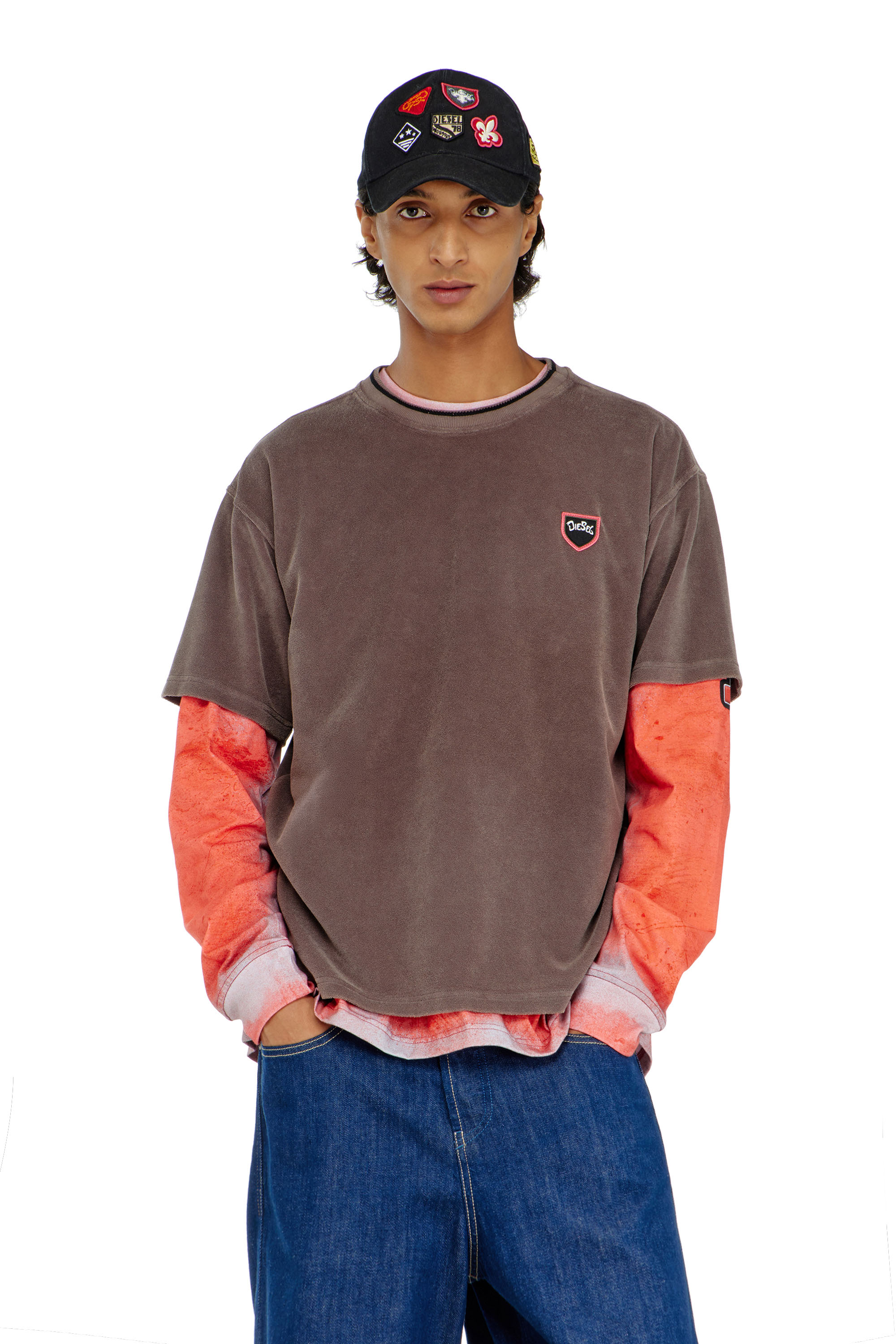 Diesel - T-SPONGY, Man's Chenille T-shirt with shield patch in null - 3