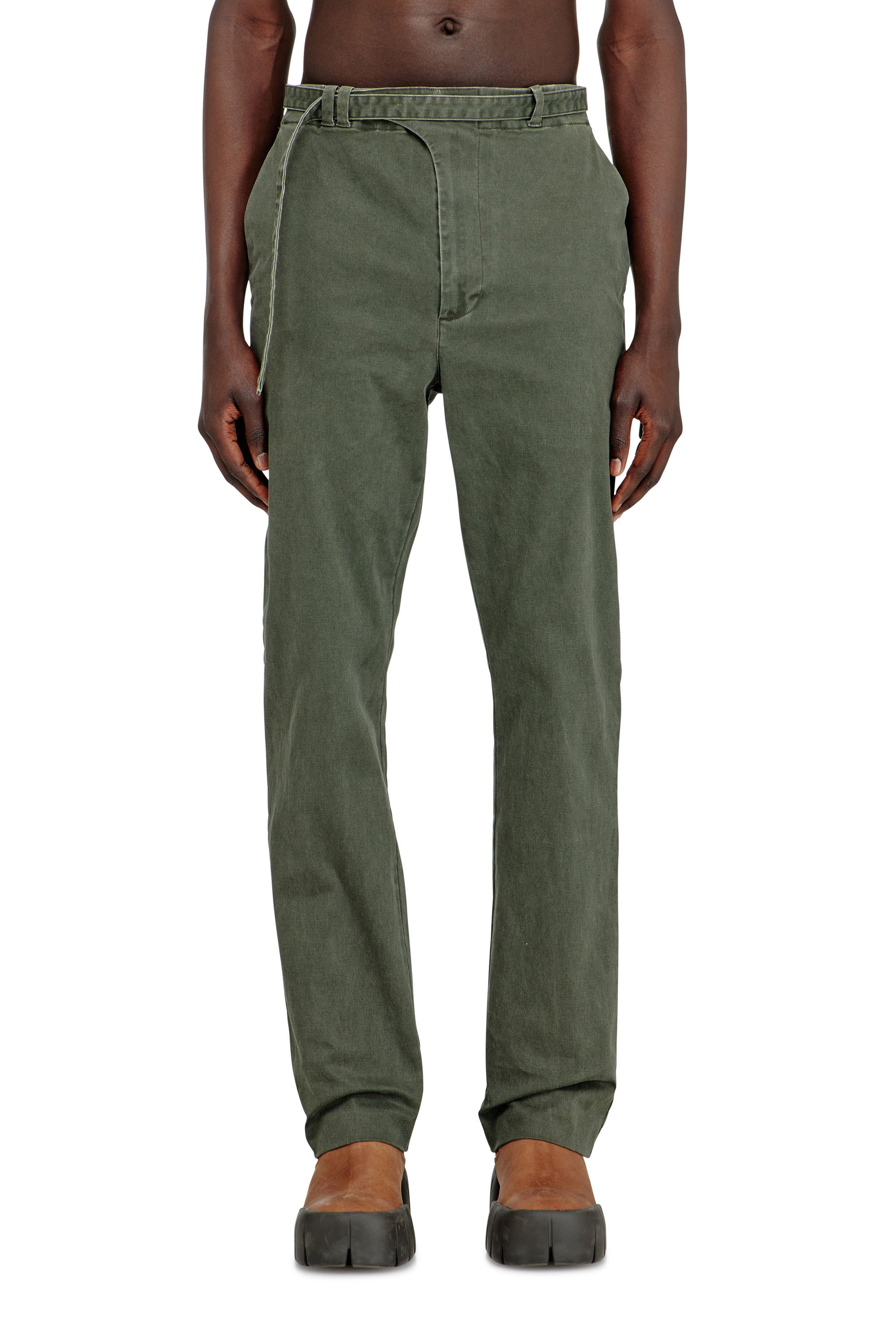 Diesel - P-NEDAR-CO, Man's Coated cotton-twill pants with biker strap in Green - 3
