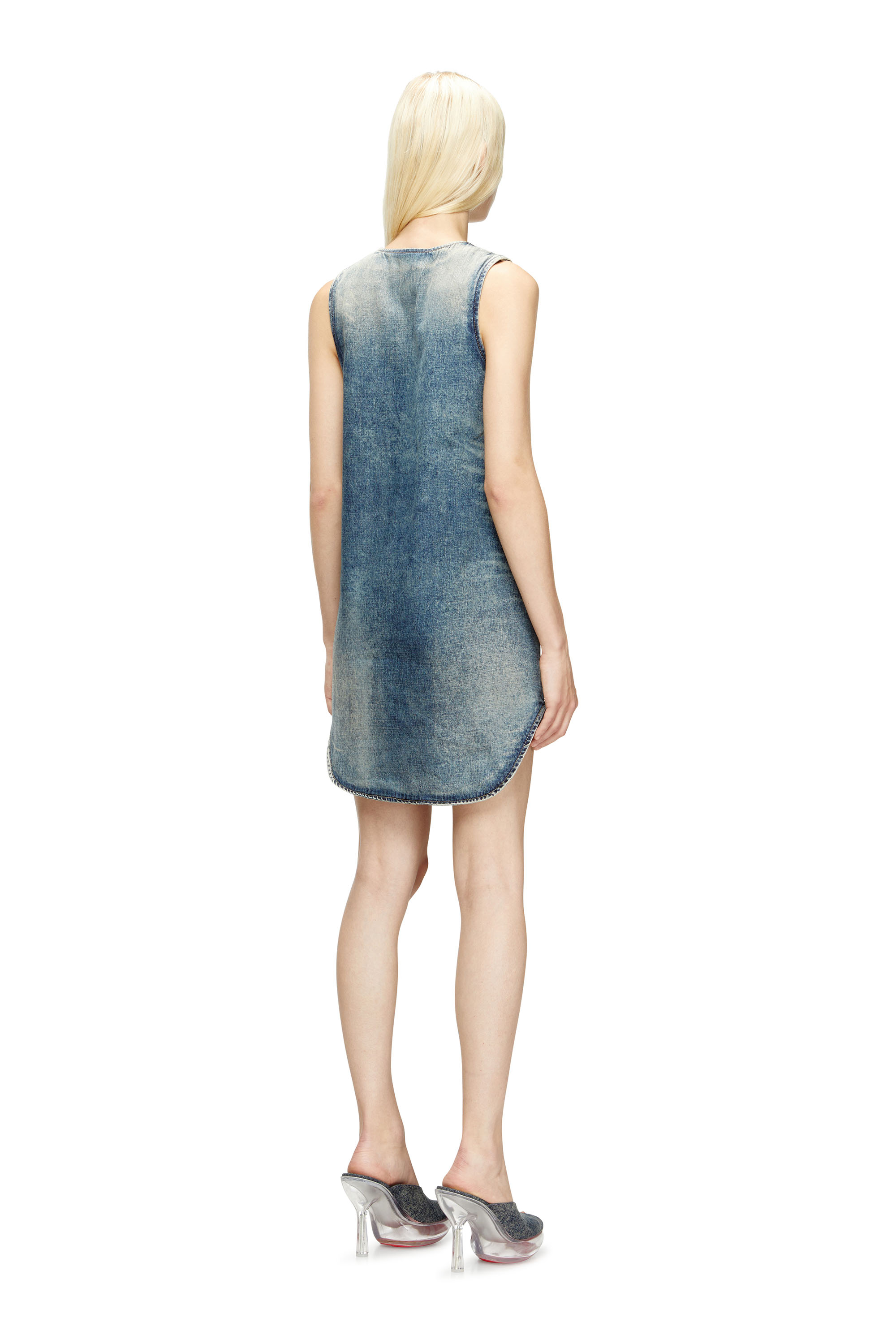 Diesel - DE-LARIS-DRESS-S, Woman's Short dress in marbled denim in Medium blue - 4