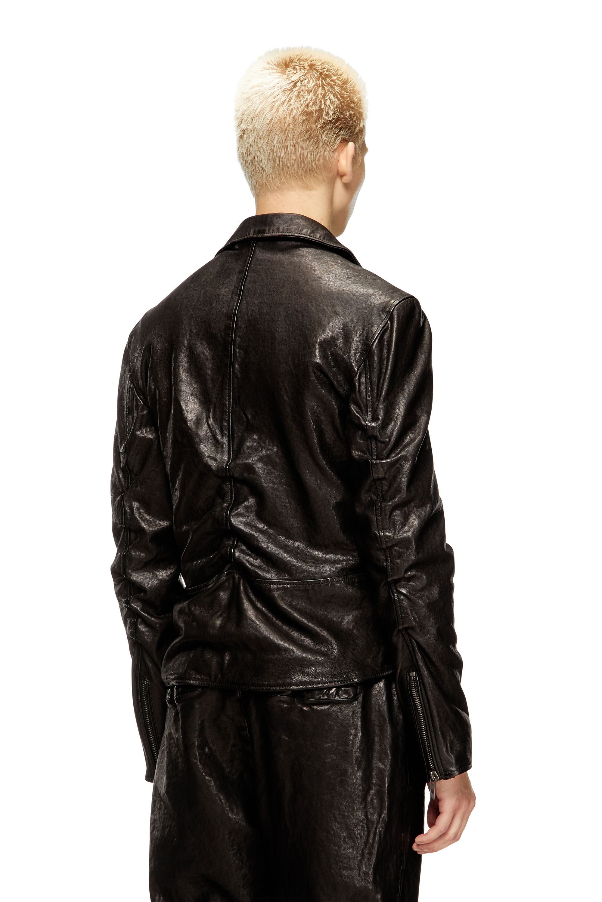 Diesel - L-UNCAN, Man's Biker jacket in boiled leather in Black - 4