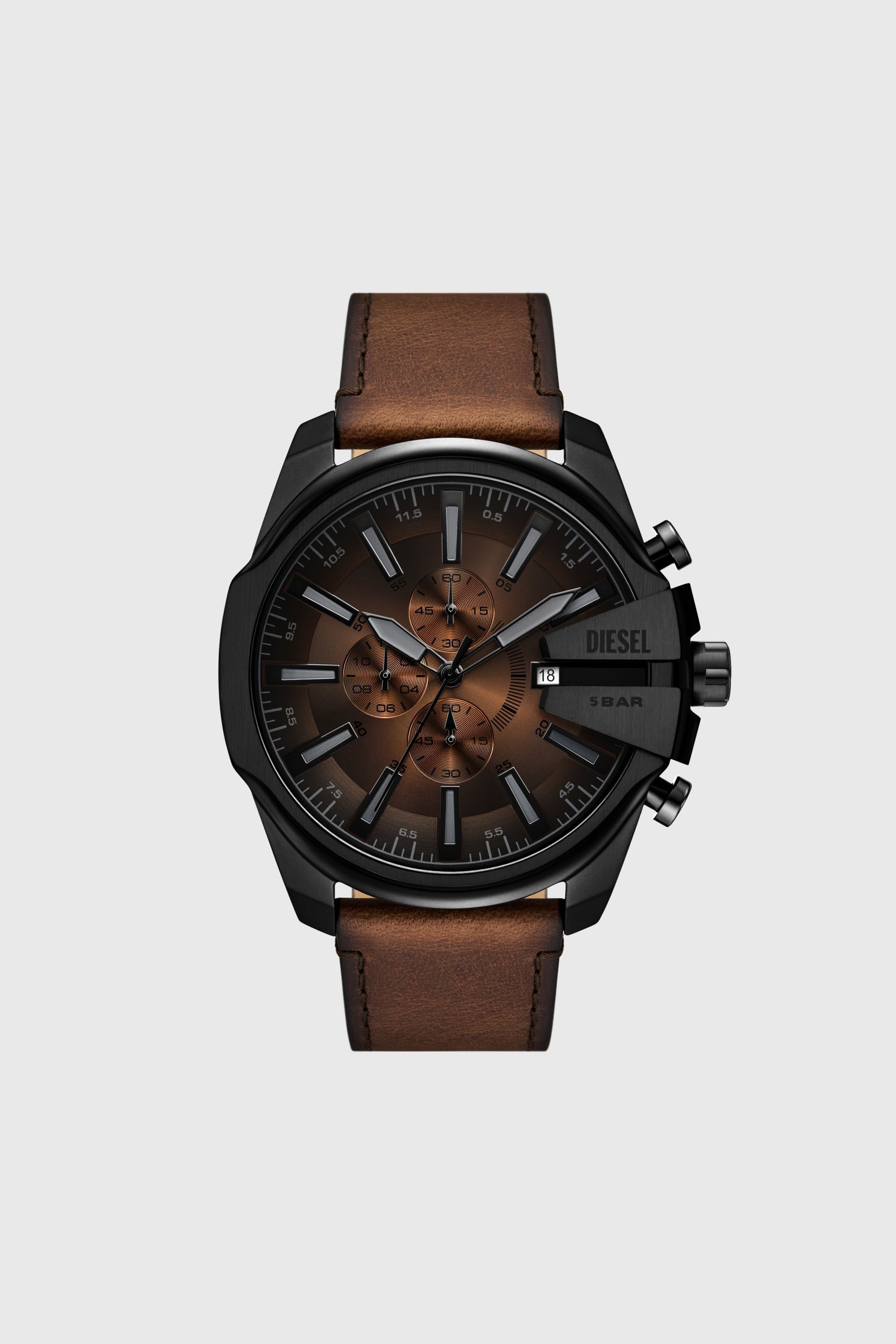 Diesel - DZ4692 WATCH, Man's Mega Chief Slim brown leather watch in Brown - 1