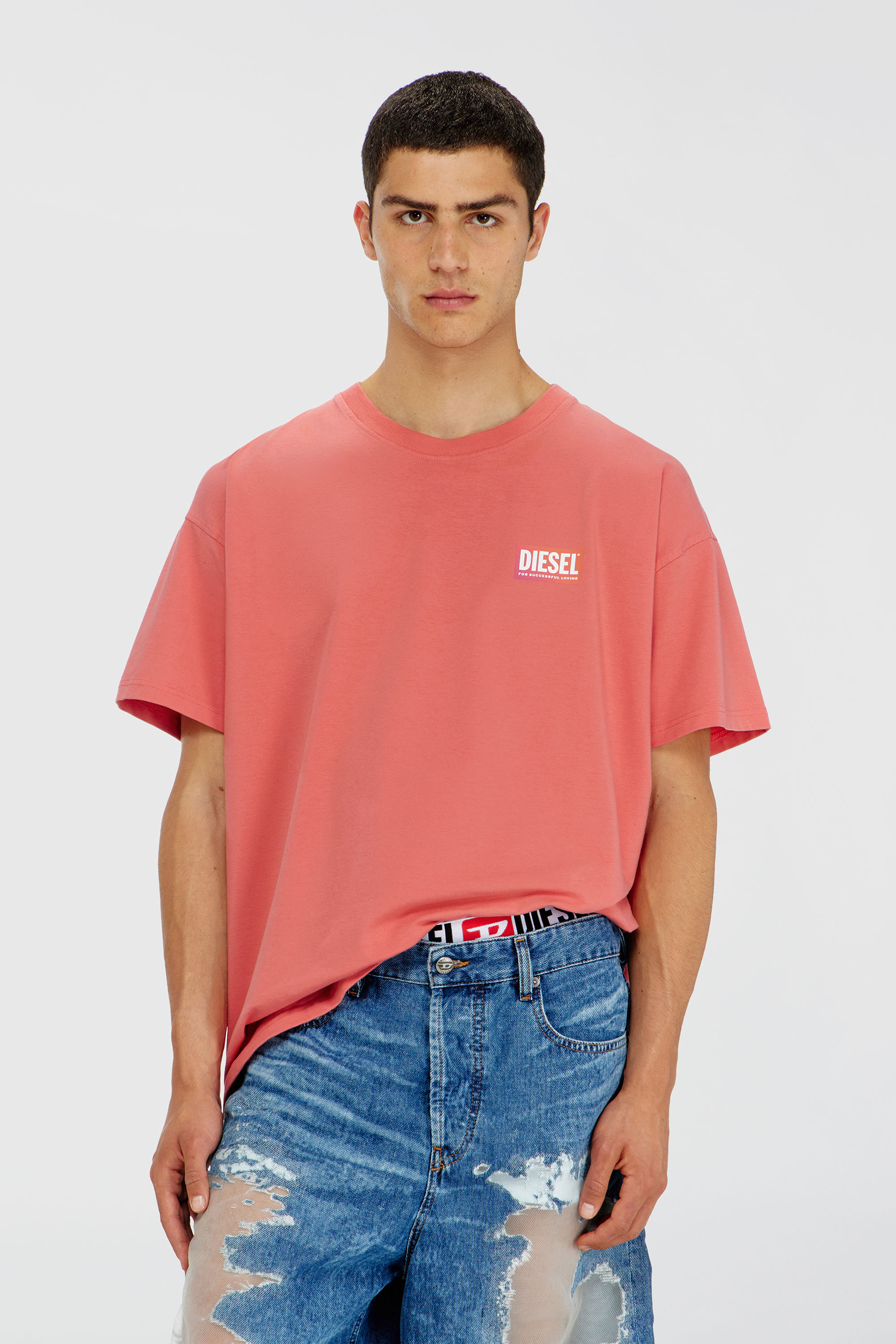 Diesel - PR-T-NORM-CHITIND-R, Unisex's T-shirt with transparent back logo in Coral Rose - 1