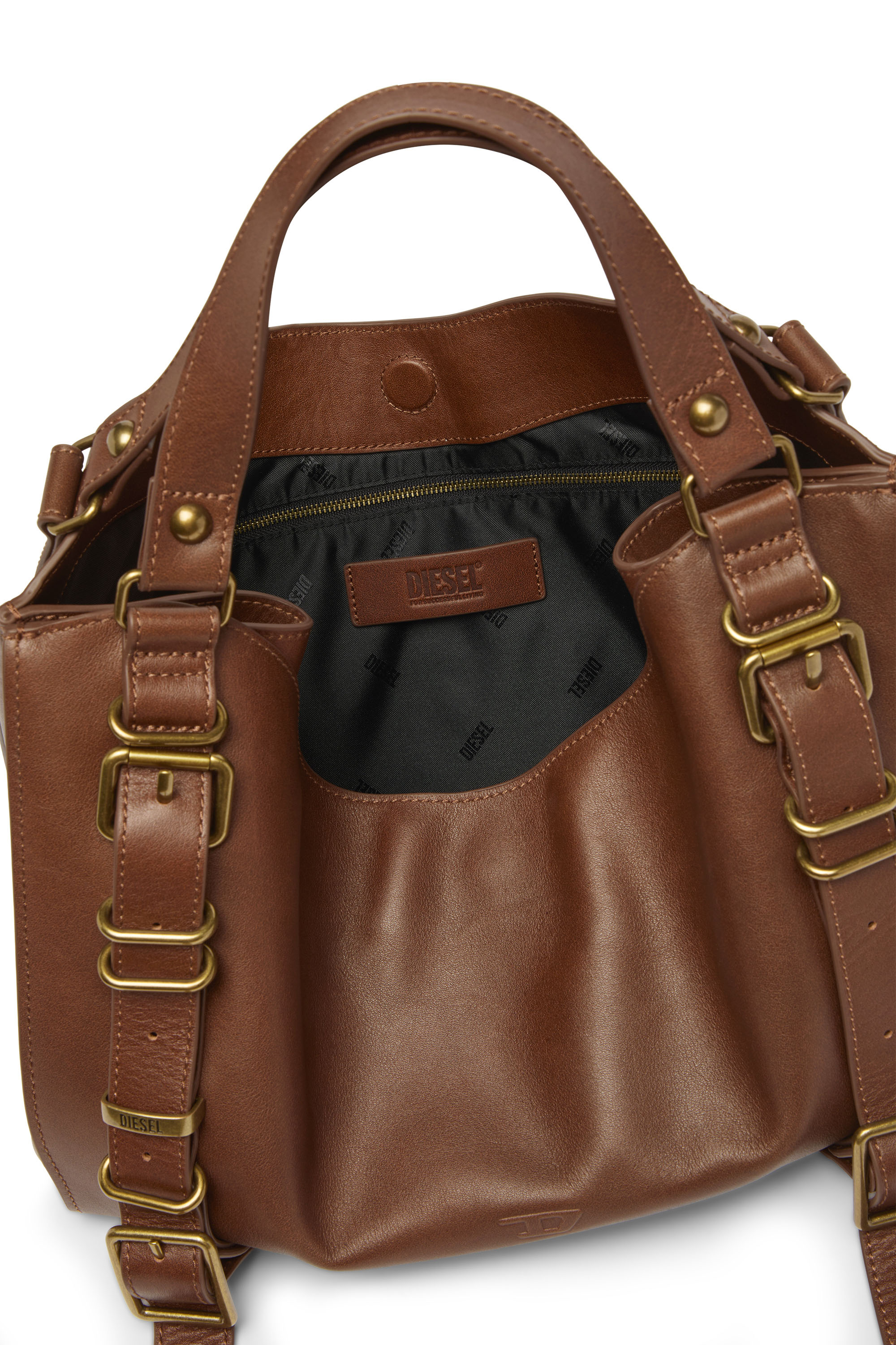 Diesel - D-ONE TOPHANDLE M, Unisex's D-One-Medium top-handle bag in treated leather in Brown - 4