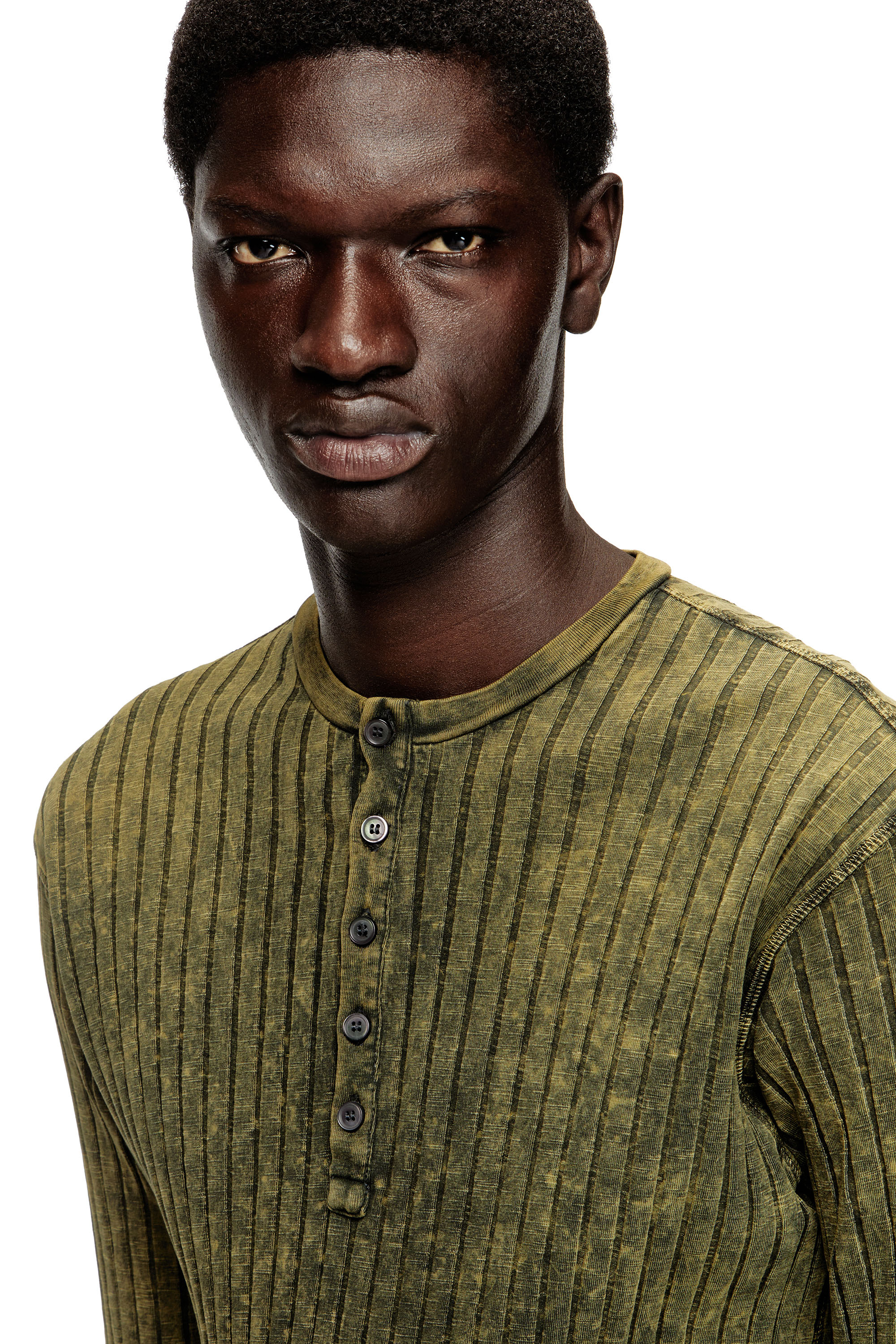 Diesel - T-ALLY, Man's Henley top in treated wide-rib jersey in Green - 5