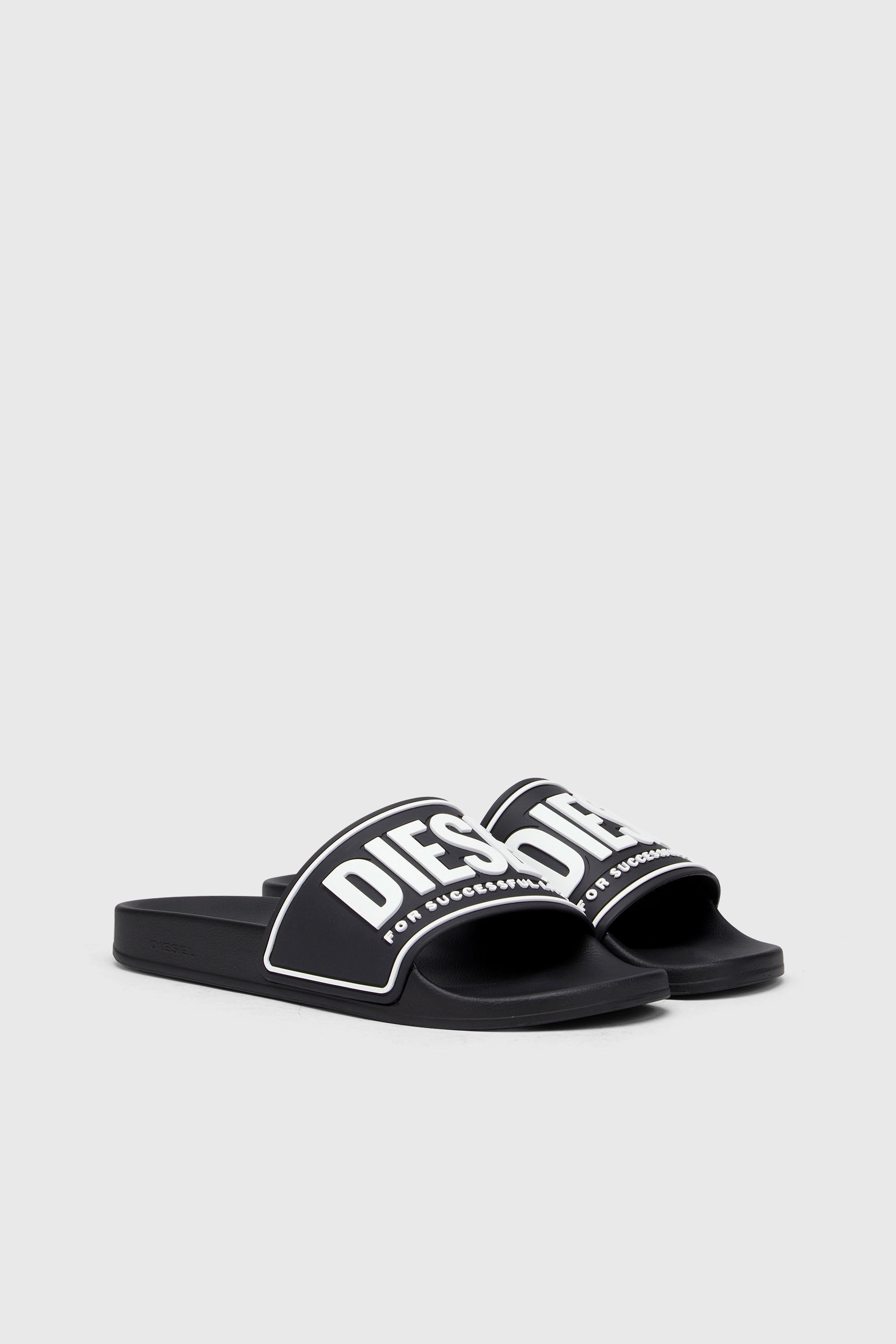 Diesel - SA-MAYEMI CC, Man's Sa-Mayemi-Pool slides with 3D logo in Black/White - 2