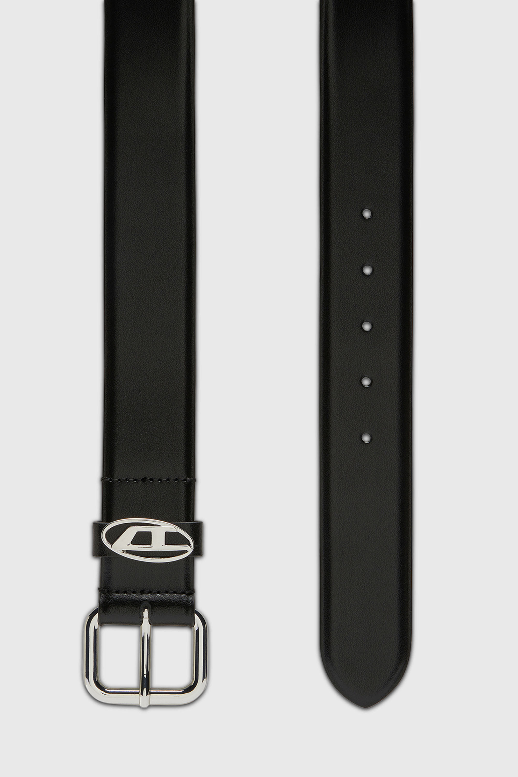 Diesel - B-1DR OVAL D LOOP, Unisex's 3.9cm logo-plaque embellished leather belt in Black/Silver - 2