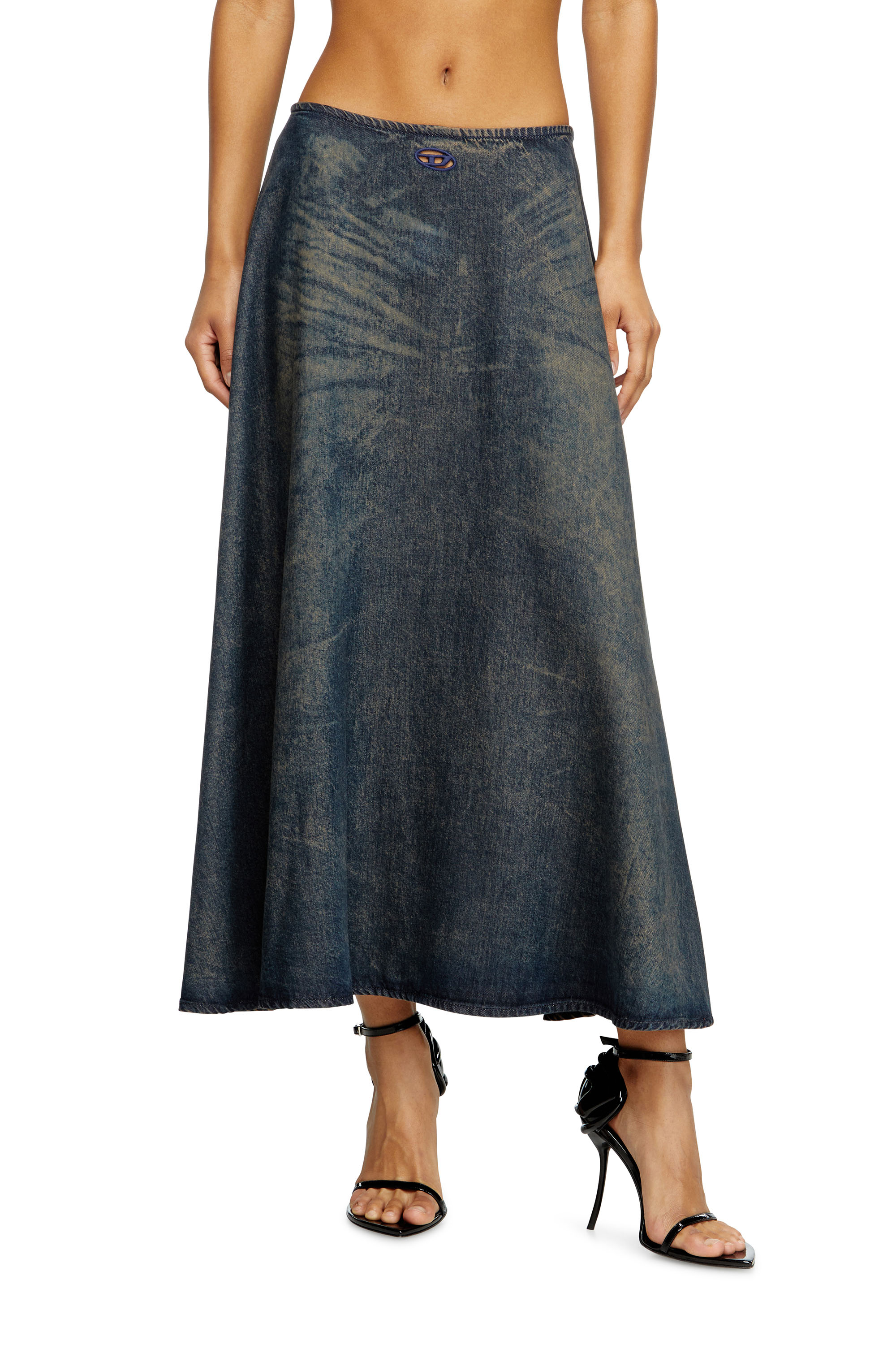 Diesel - DE-ANNIE-S, Woman's Full skirt in fluid dirt-effect denim in Blue - 3