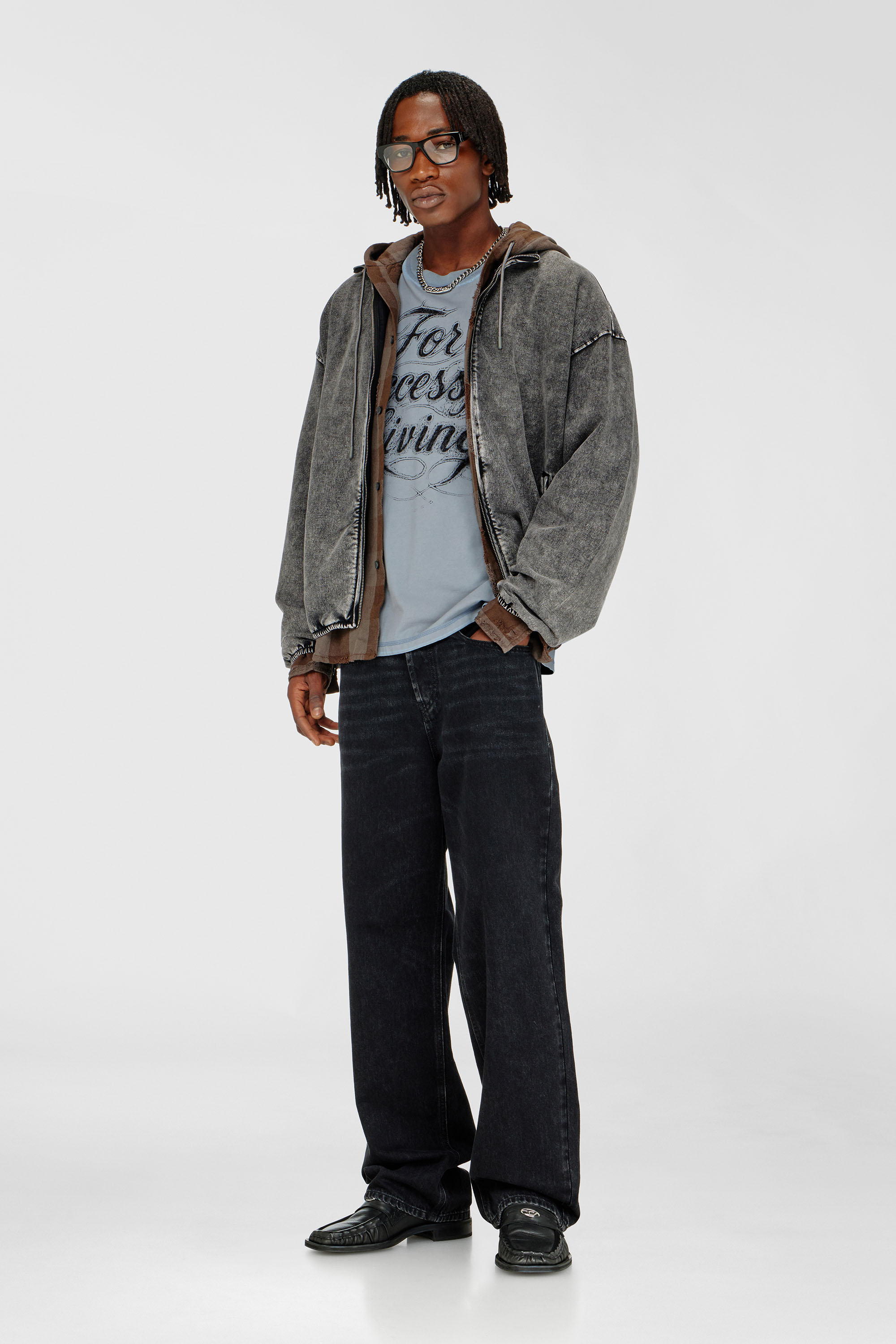 Sweat jacket with denim effect