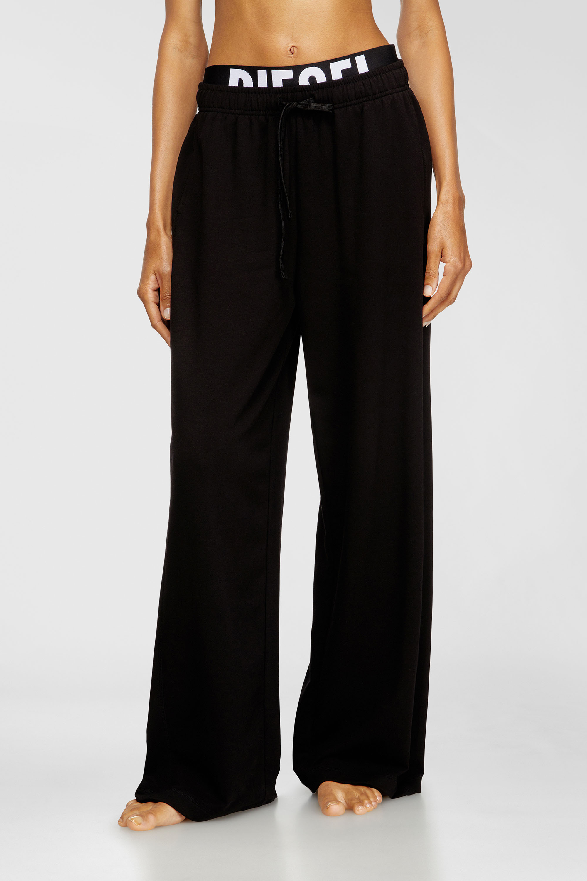 Diesel - LESLIE-D-POP, Woman's Cotton terry sweatpants with logo waistband in Black - 1