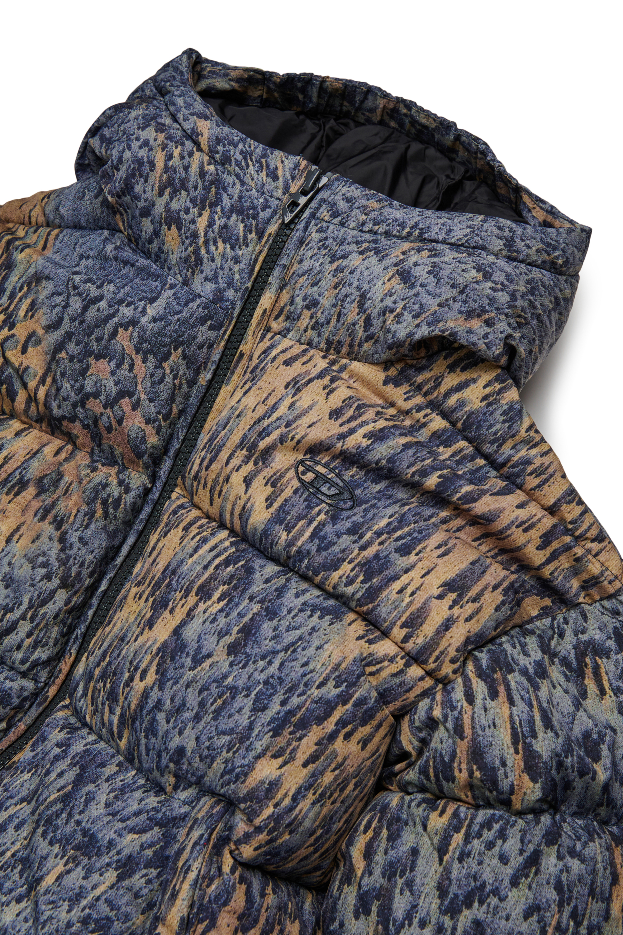 Diesel - JWBOGAERT, Man's Nylon jacket with all-over print in Blue/Brown - 3