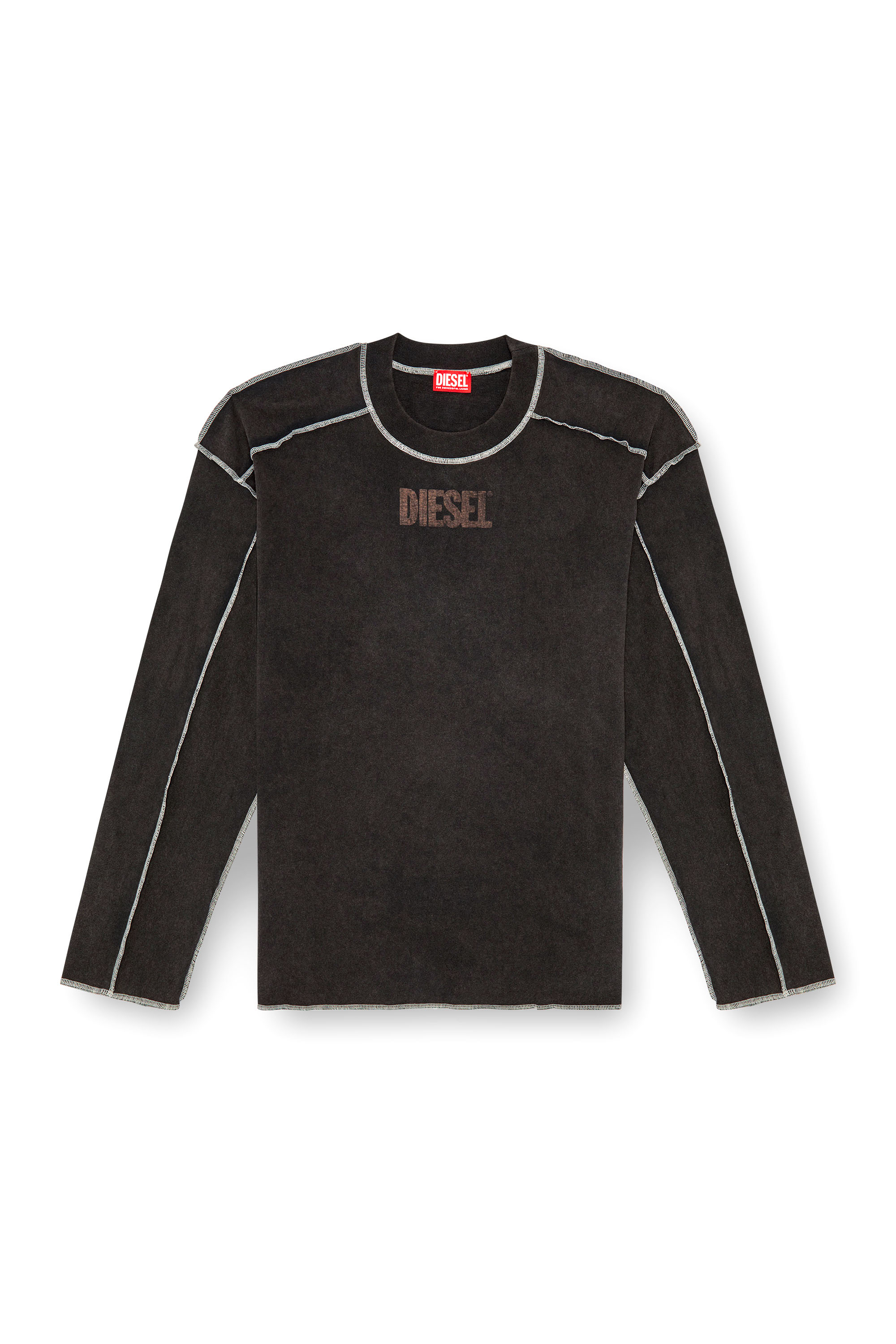 Diesel - T-CRAOR-LS, Man's Long-sleeve T-shirt with inside-out effect in Dark grey - 6