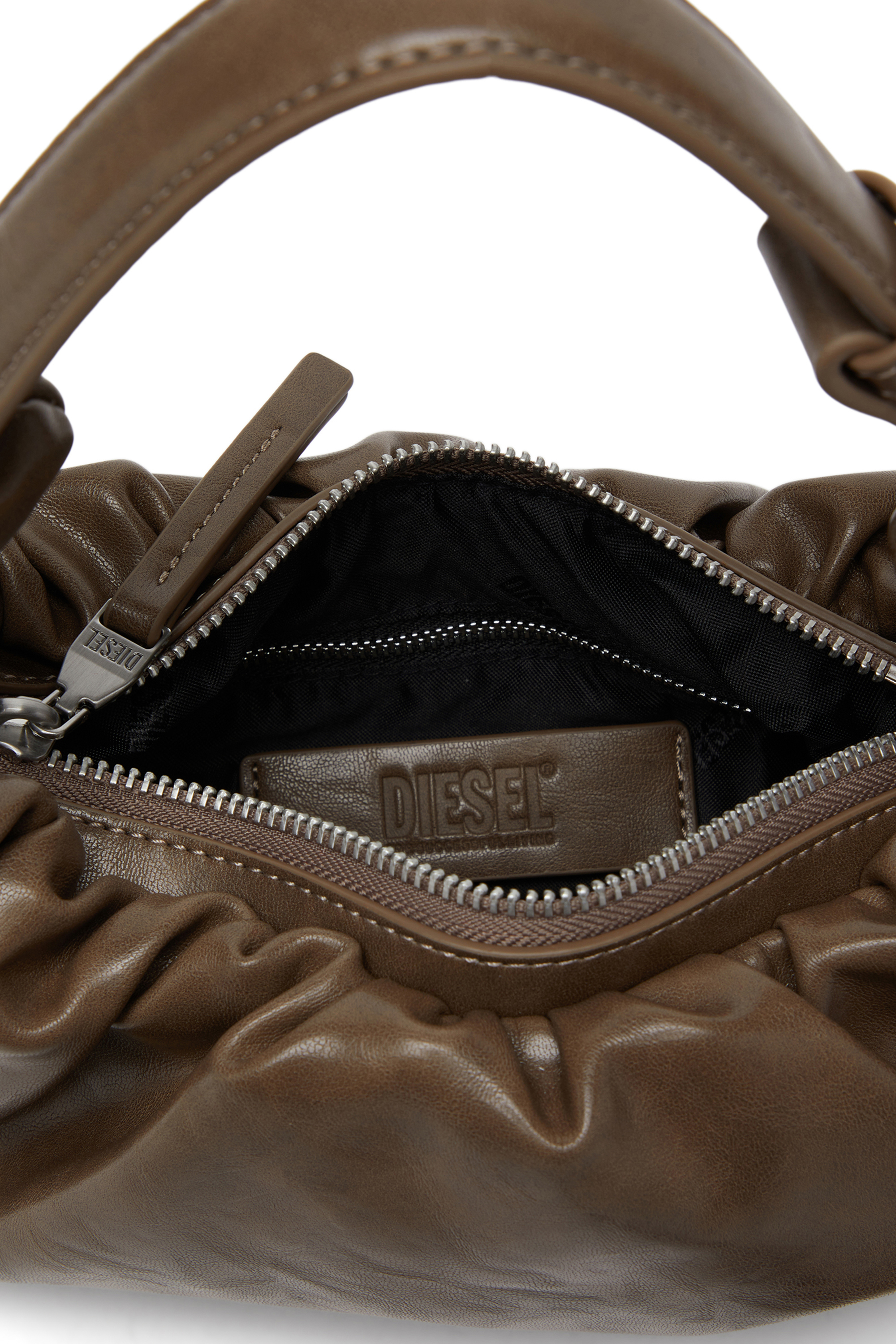 Diesel - GRAB-D HOBO S, Woman's Grab-D S-Small scrunched hobo bag in shiny PU in Brown - 4