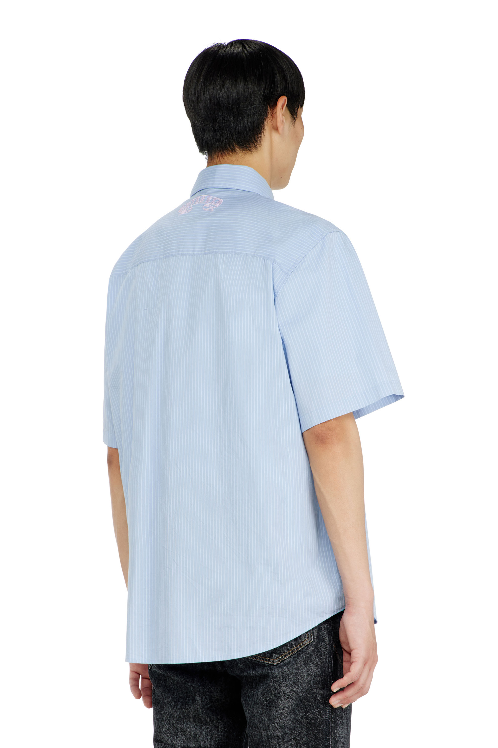 Diesel - S-SIMPLY-SS-AGCZ, Man's Striped poplin shirt with embroidered patch in Light Blue - 4