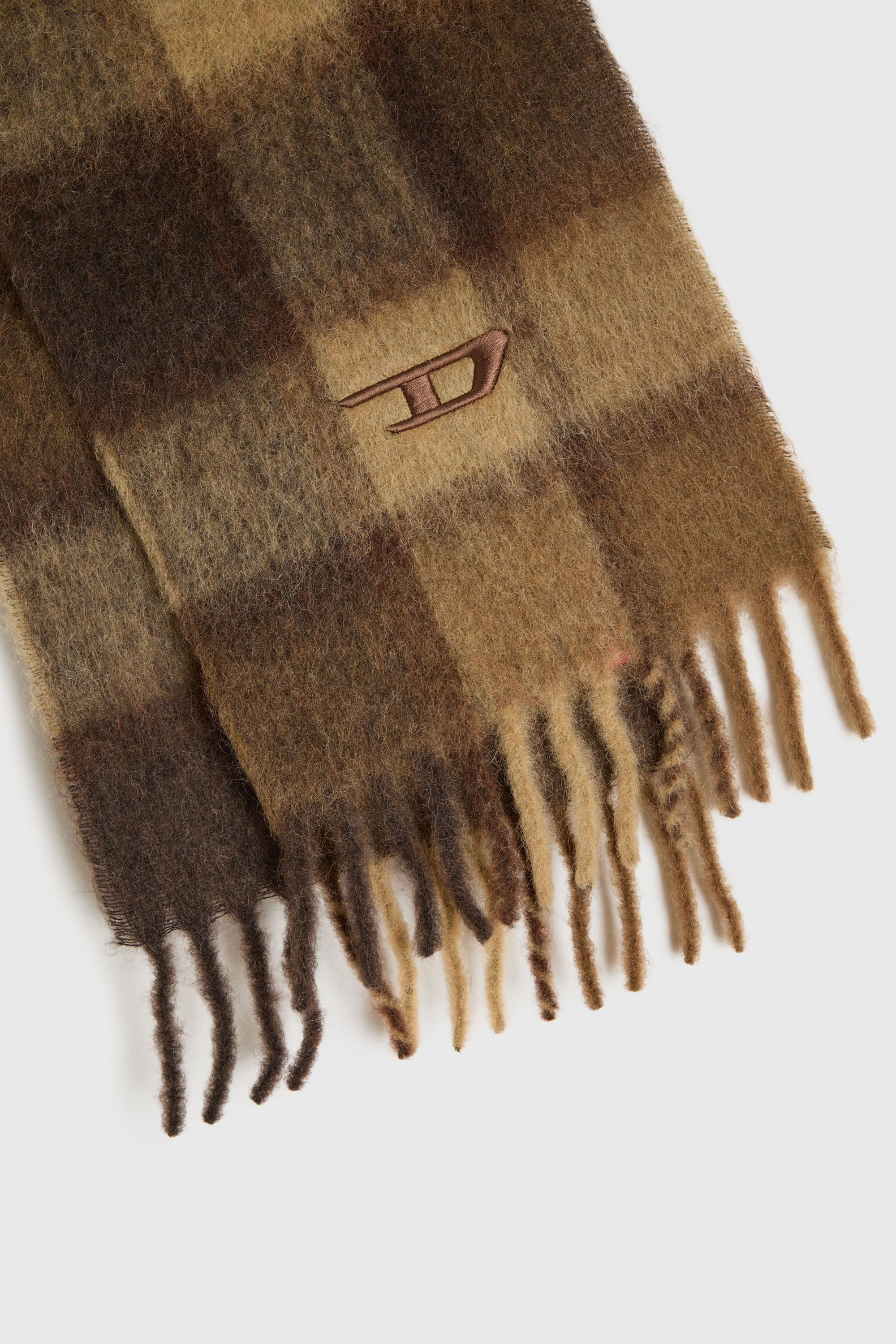 Diesel - S-IPON, Unisex's Check scarf in alpaca and mohair blend in Brown - 3