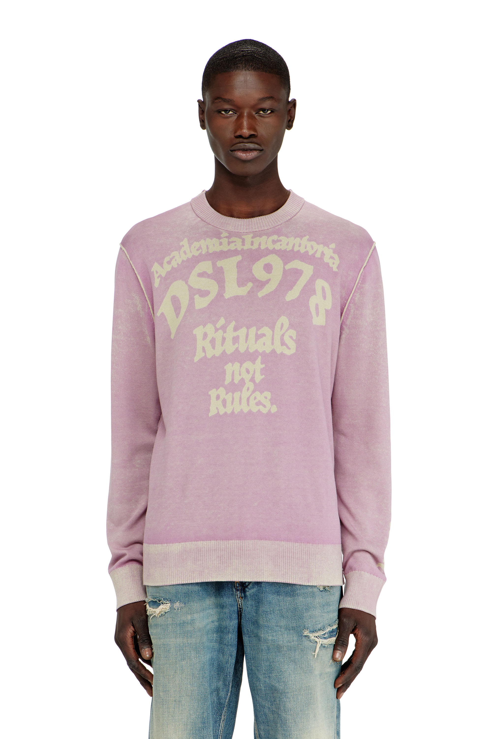 Diesel - K-LAUTI, Man's Treated cotton jumper with slogan in Lilac - 1