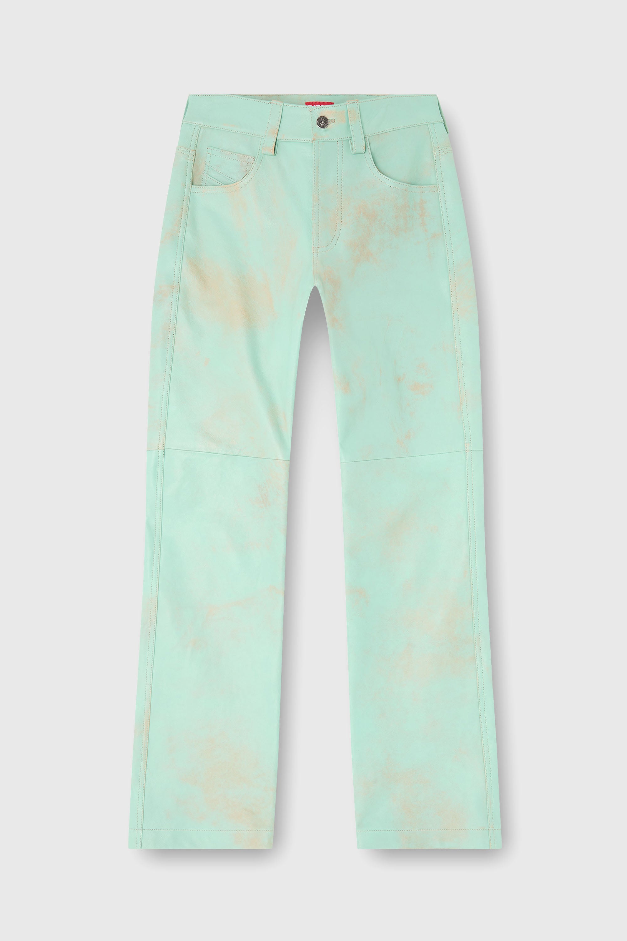 Diesel - L-POCKA, Woman's Pants in treated leather in Water Green - 2