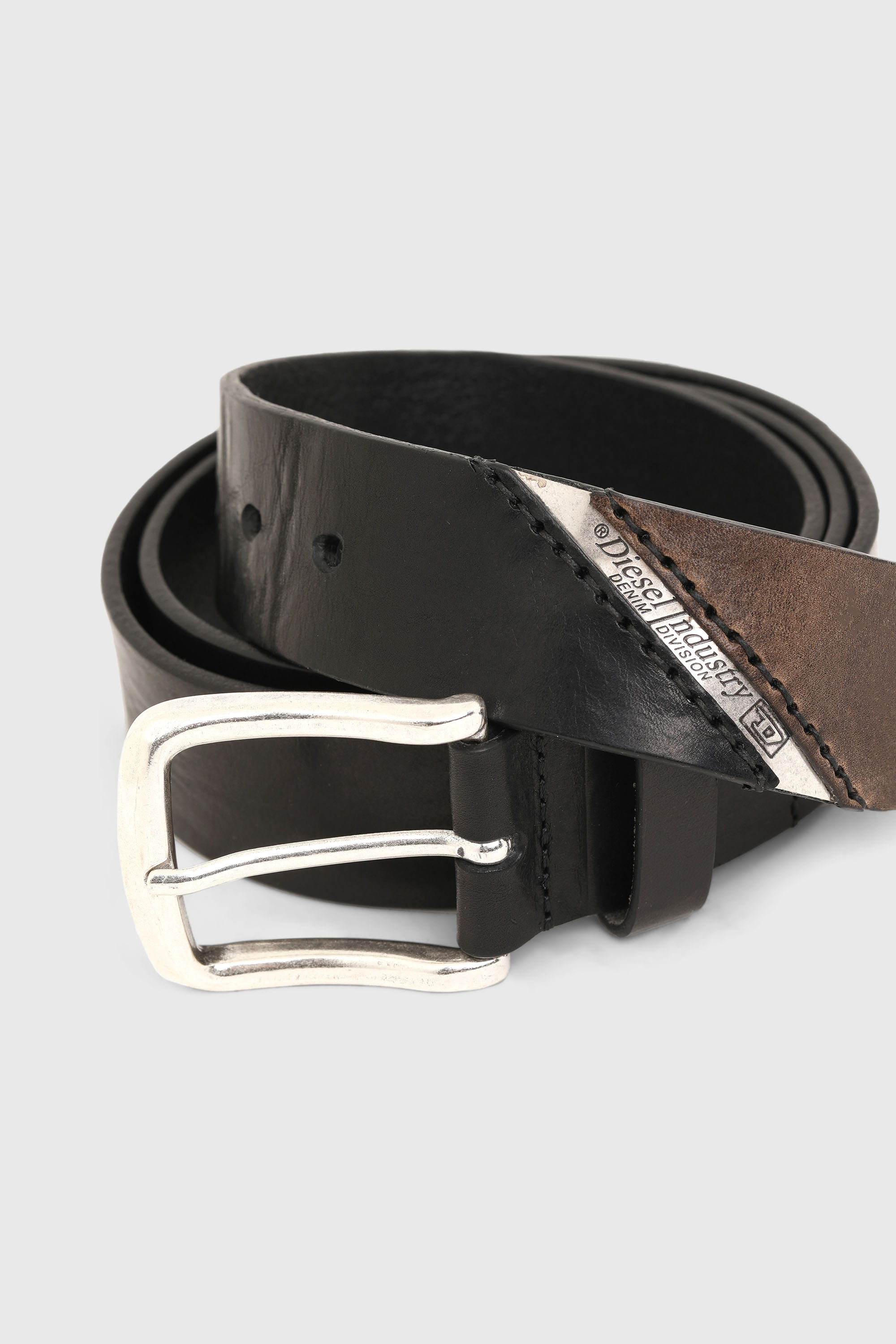 Diesel - B-LINE, Man's 3.9cm treated leather belt with diesel logo in Black - 2
