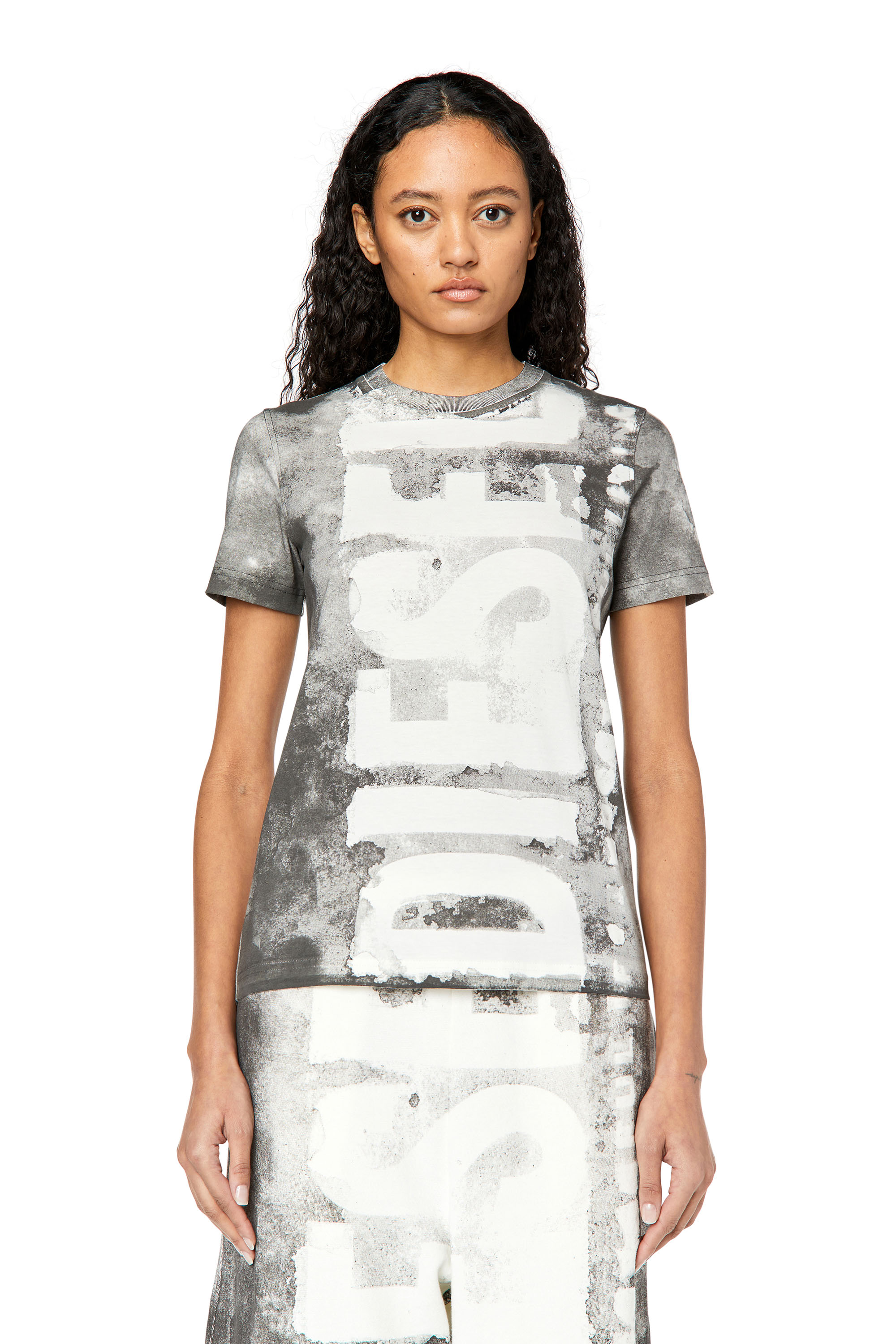 Diesel - T-REG-G1, Woman T-shirt with bleeding-effect logo in Grey - Image 1