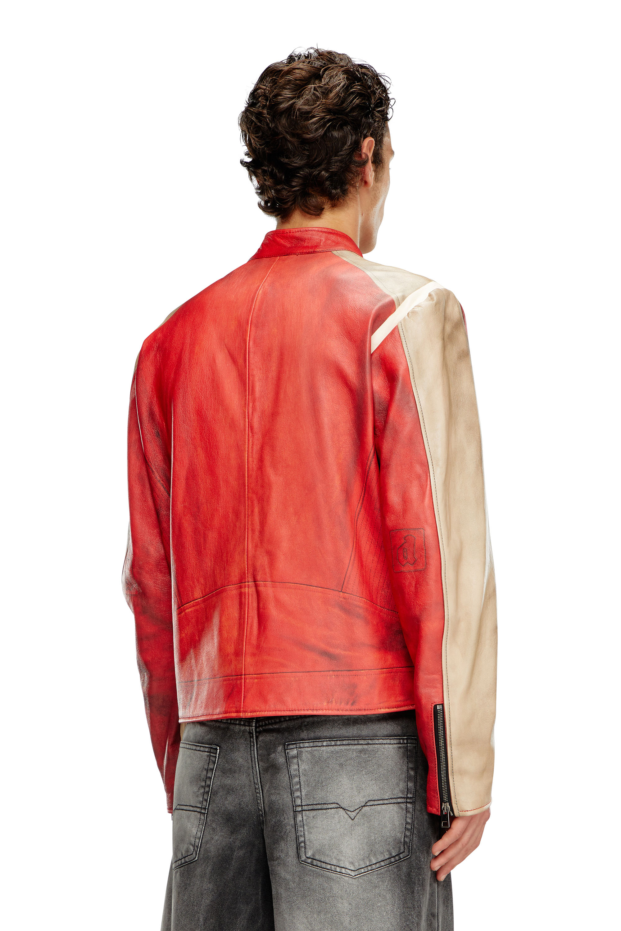 Diesel - L-RUSCHA, Man Dirty-effect leather biker jacket in Red - Image 4