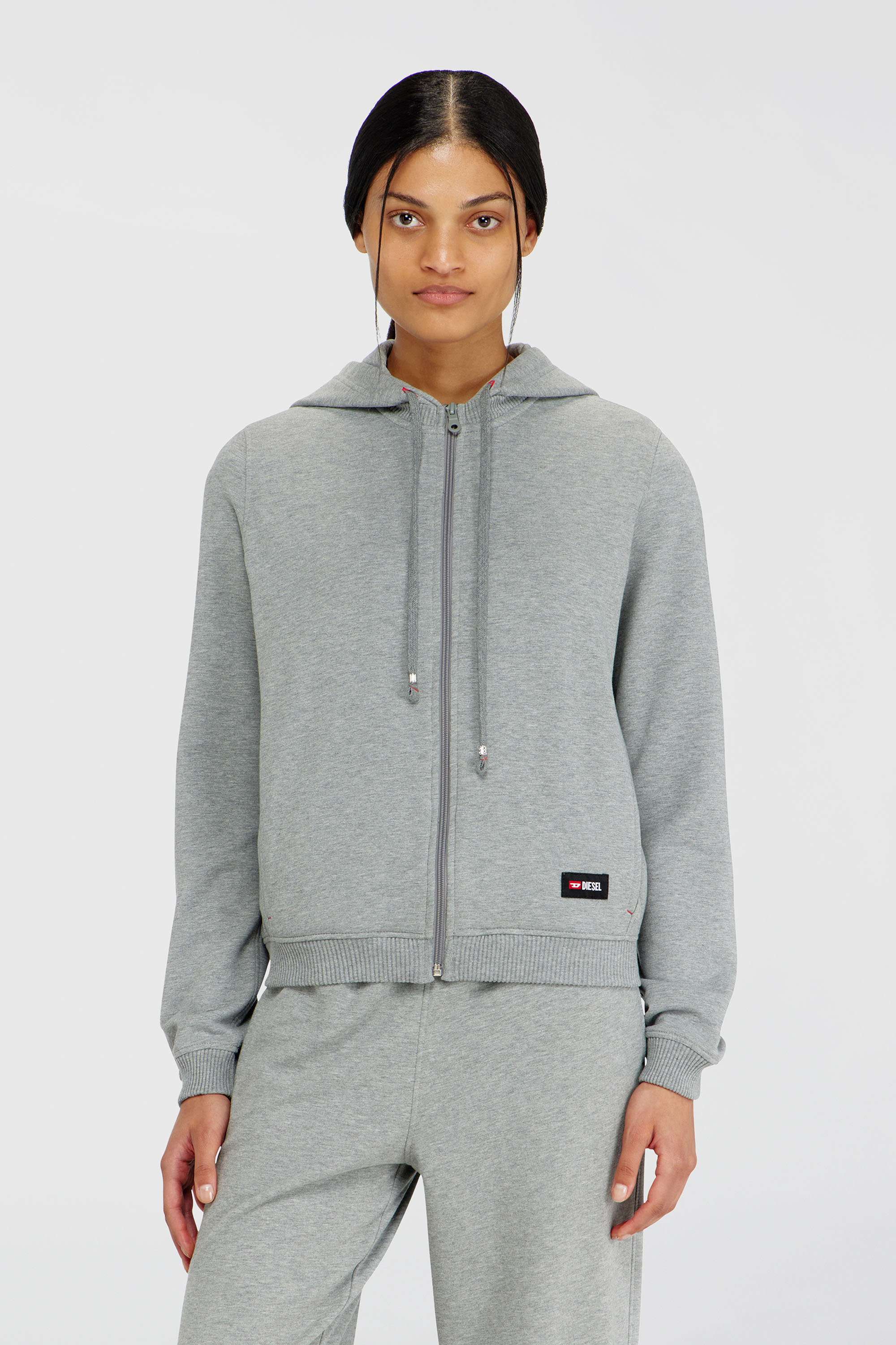 Diesel - HARRIET-D-CORE, Woman's Hoodie in peached cotton blend in Grey - 1