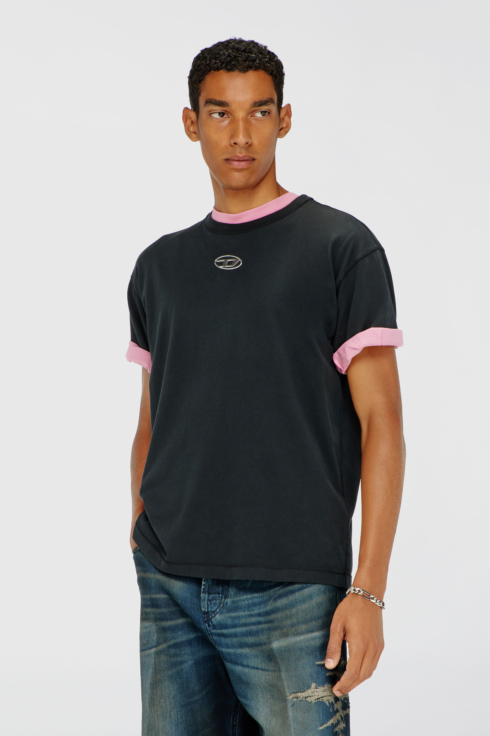 Diesel - T-NORM-IOD, Man's Light cotton T-shirt with metallic Oval D logo in Black - 1