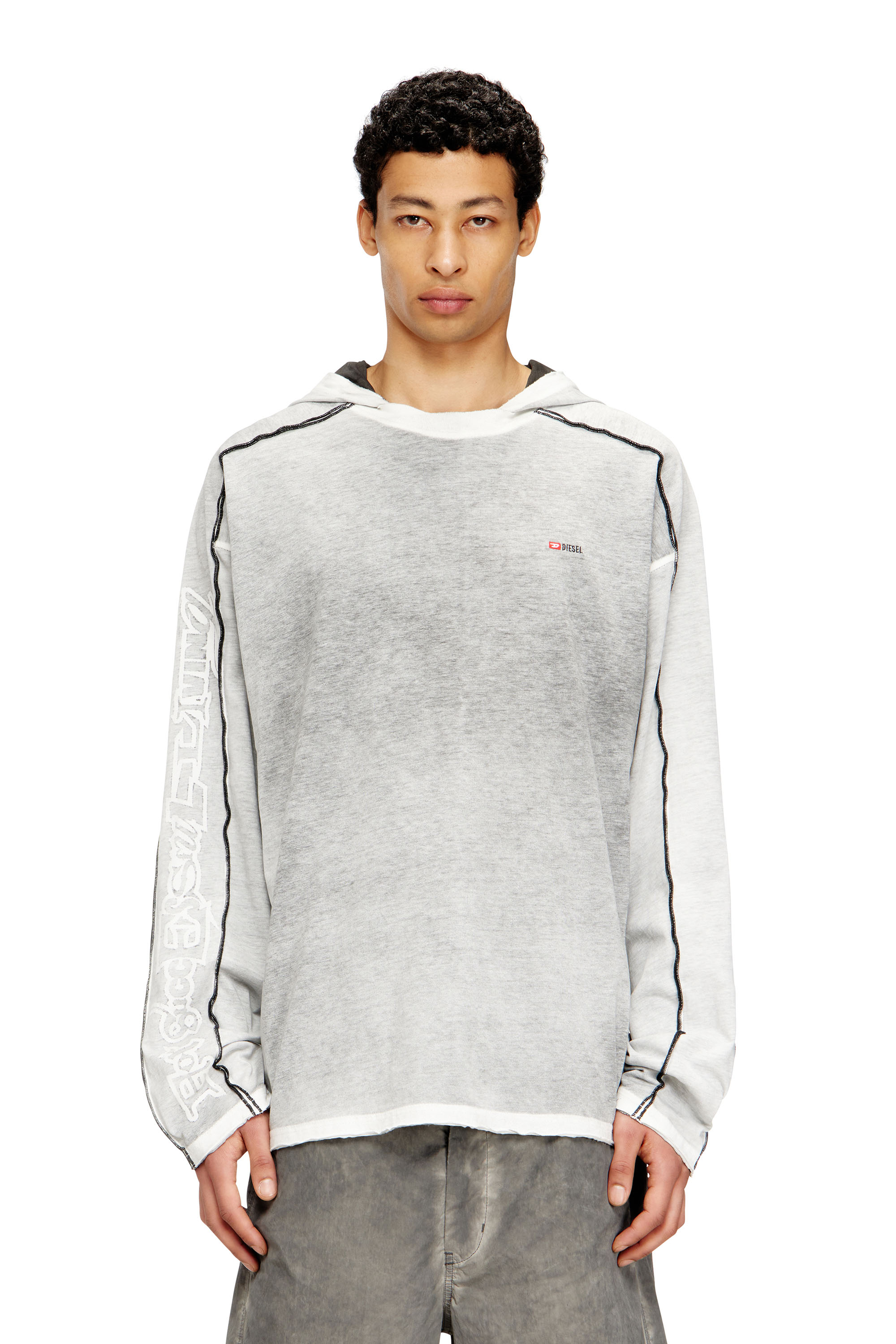 Diesel - T-RIVEN-LS-HOOD, Man's Cotton hoodie with colour spray in Grey/White - 3