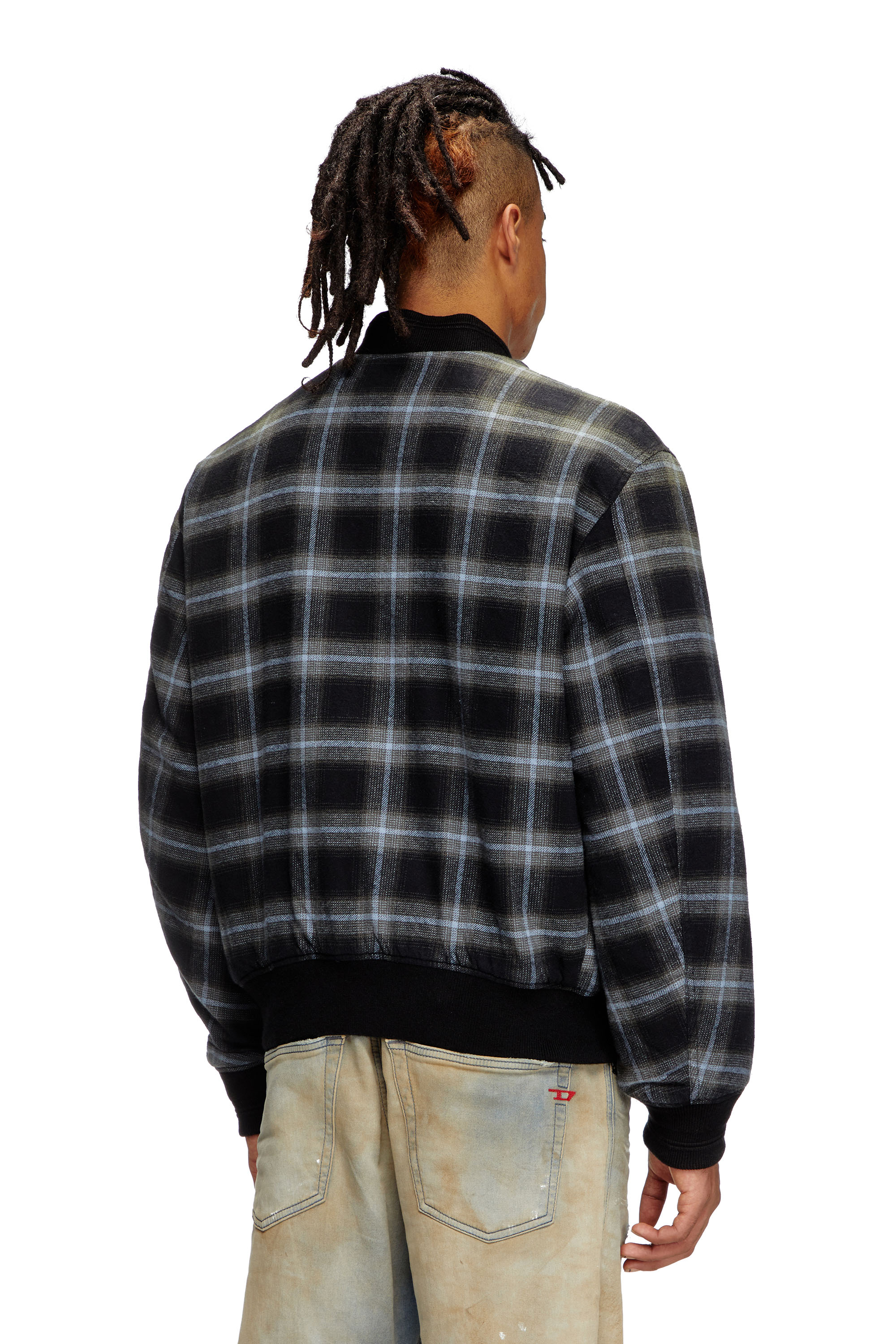 Diesel - J-SAINT, Man's Padded bomber jacket in check flannel in Black/Blue - 4