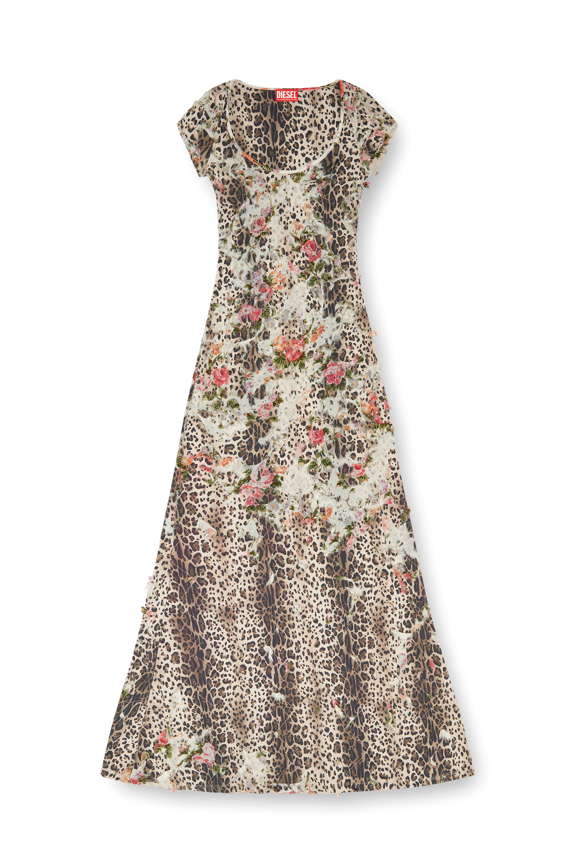 Diesel - D-FLORETTA, Woman's Floral and leopard-print burnout dress in Multicolor/White - 1