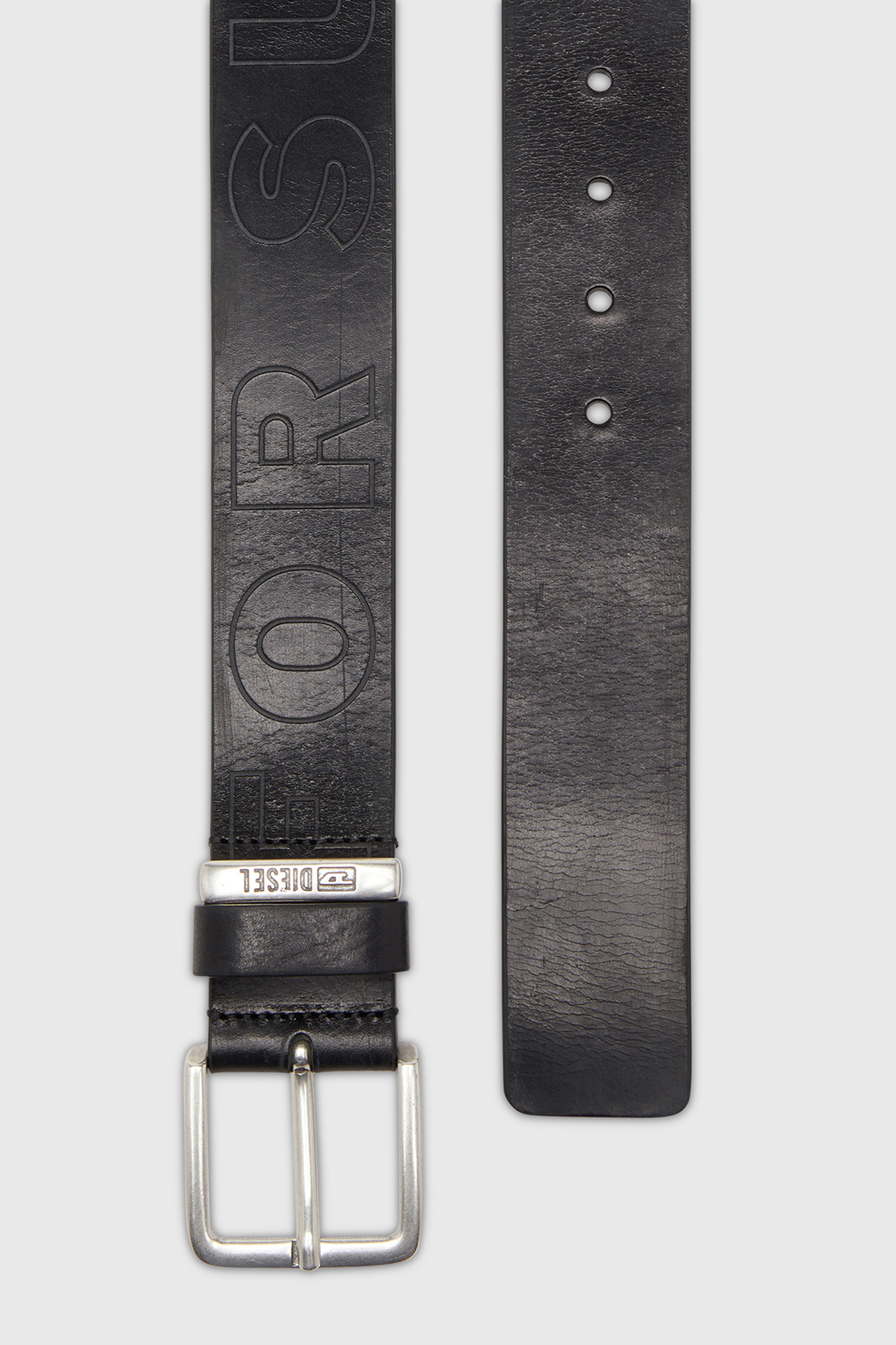 Diesel - B-FSL-OUTLINE, Man's 4 cm leather belt with embossed lettering in Black - 2
