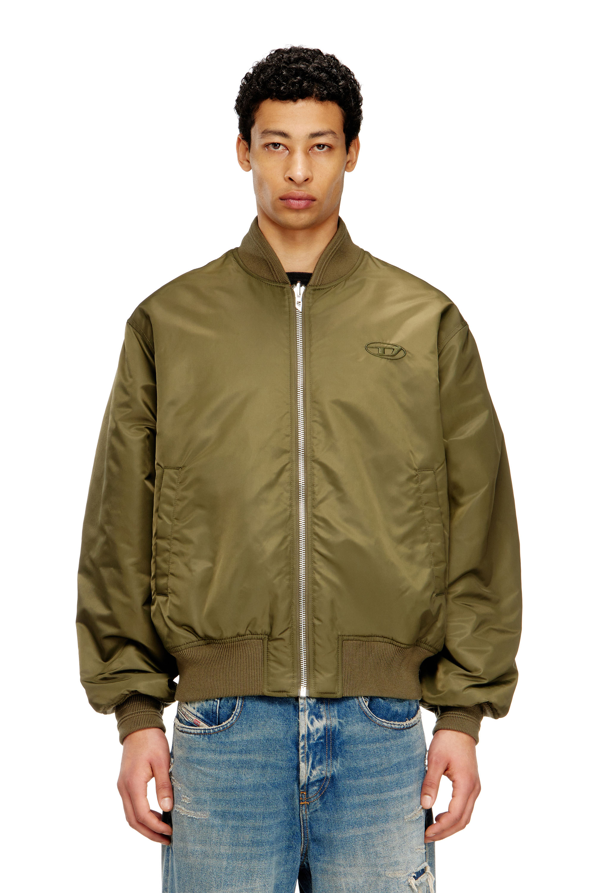Diesel - W-TYPE-D1, Man's Padded bomber jacket with Oval D embroidery in Green/Orange - 1