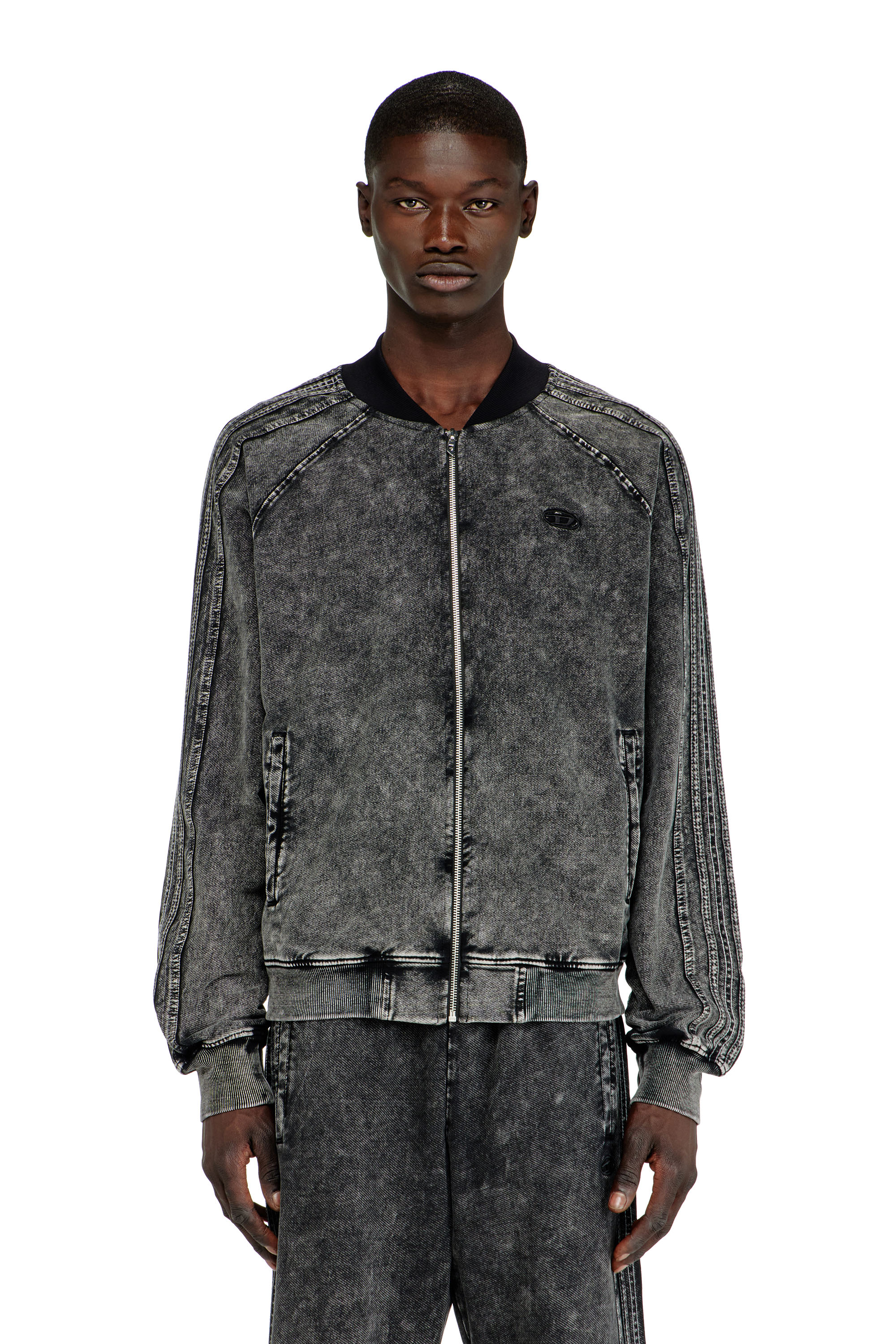 Diesel - S-ALT, Man's Zip-up sweatshirt with sleeve bands in Black - 2